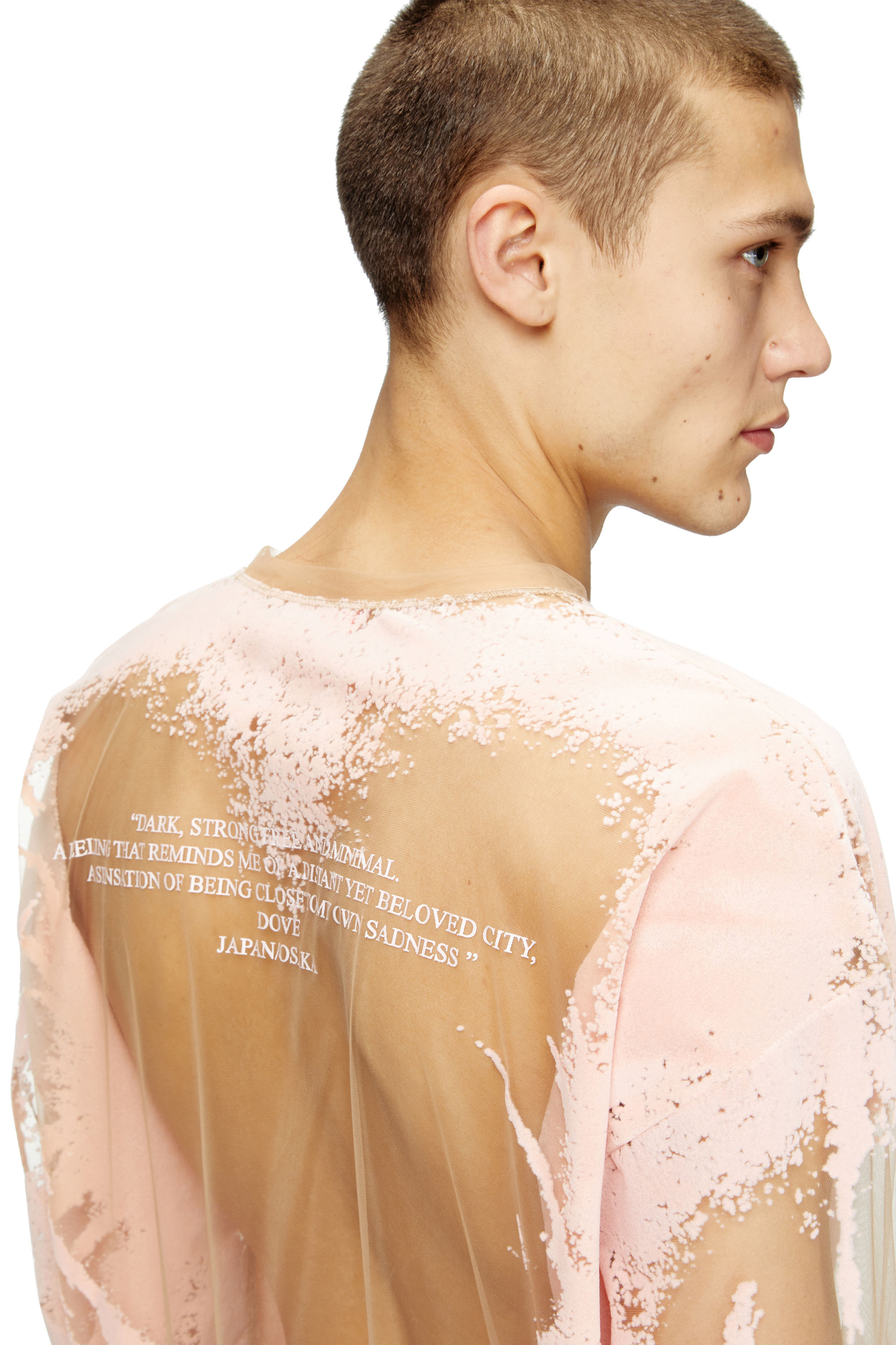 Diesel - T-HASSAN-LS-A, Unisex's Long-sleeve nylon T-shirt with lyrics print in ピンク / ホワイト - 5