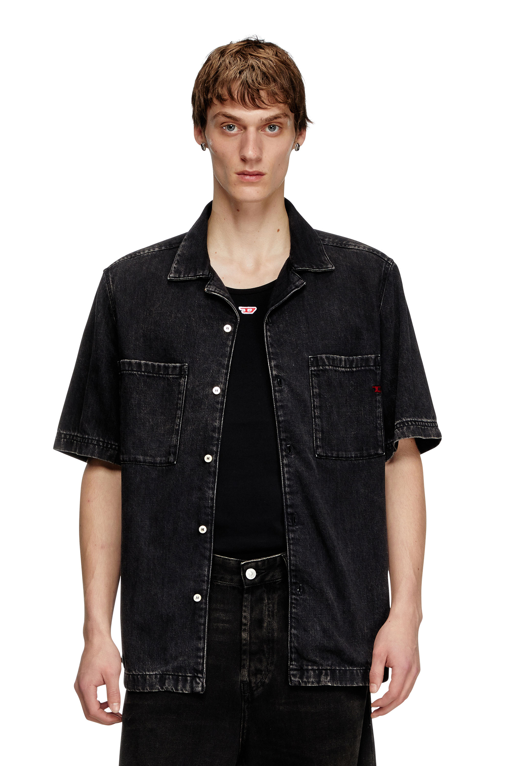 Diesel - D-PAROSHORT, Male's Bowling shirt in Tencel denim in ブラック - 3