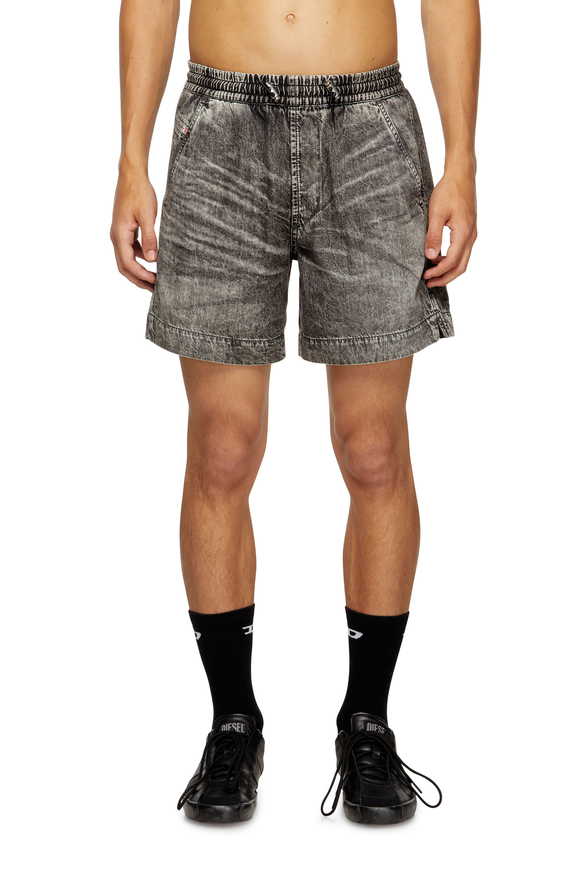 Diesel - D-TENNI-S1, Unisex's Shorts in marbled denim in ブラック - 1