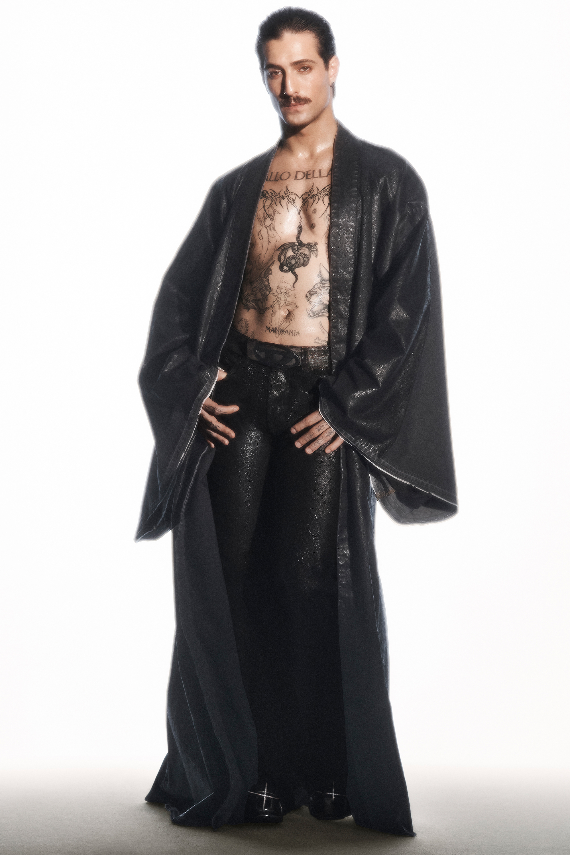 Diesel - D-D-KIM, Unisex's Denim kimono coat with coated front in ブラック - 6