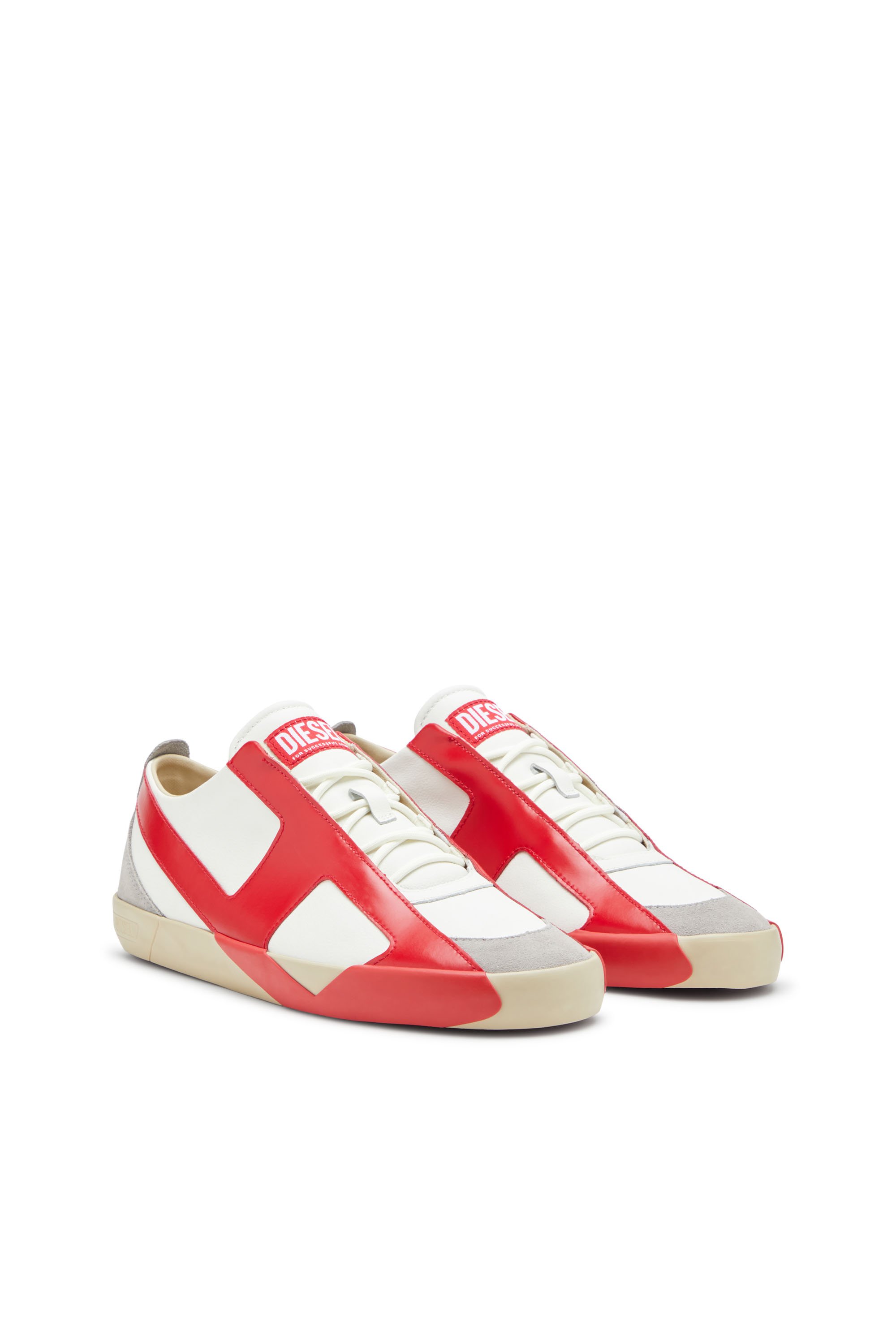 Diesel - S-SLANTE-D LOW, Male's S-Slante-D-Sneakers in suede and leather with D logo in ホワイト/レッド/ブルー - 2