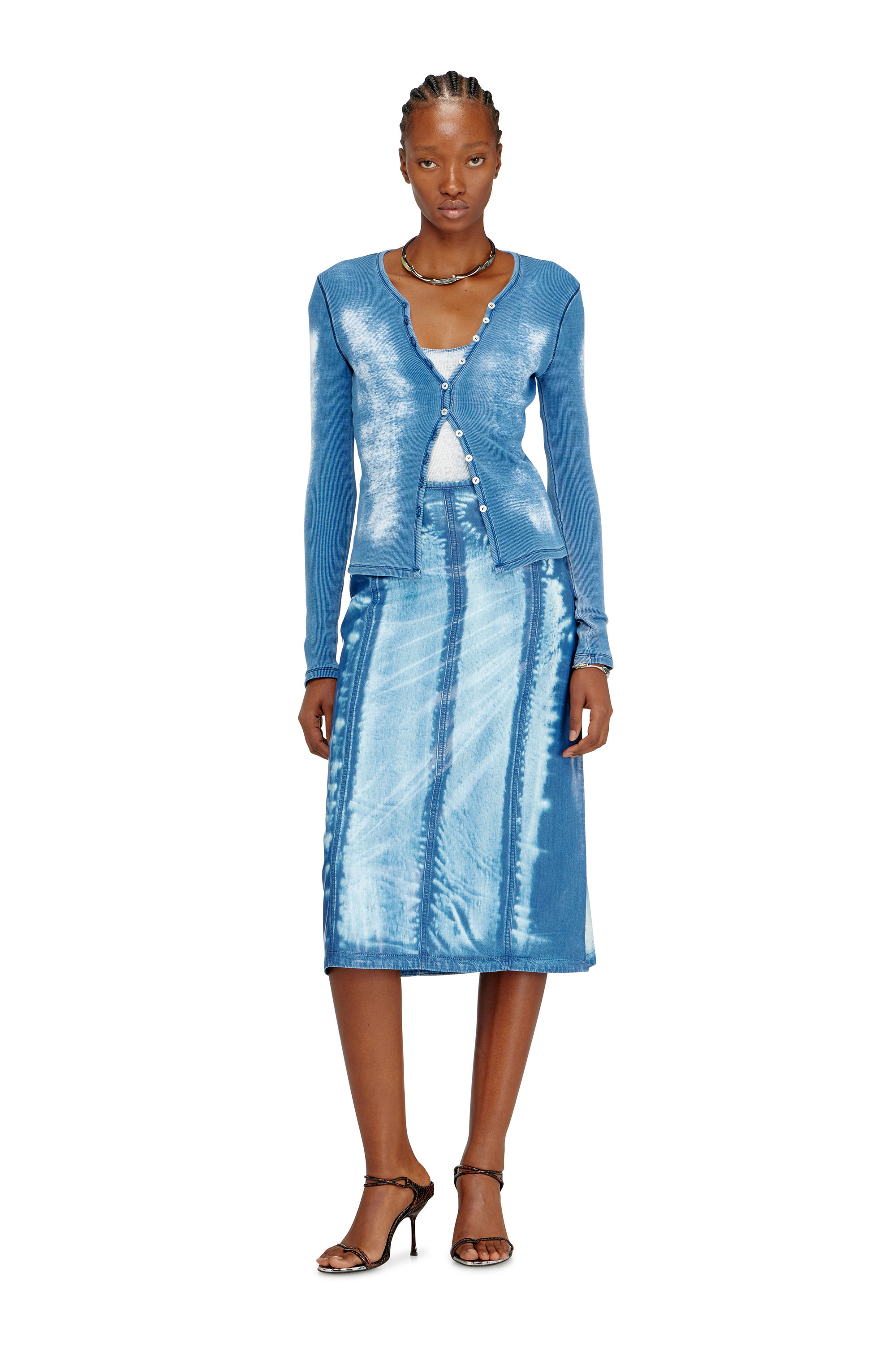 Diesel - T-GABRIEL, Female's Rib-jersey cardigan with bleached effect in ブルー - 1