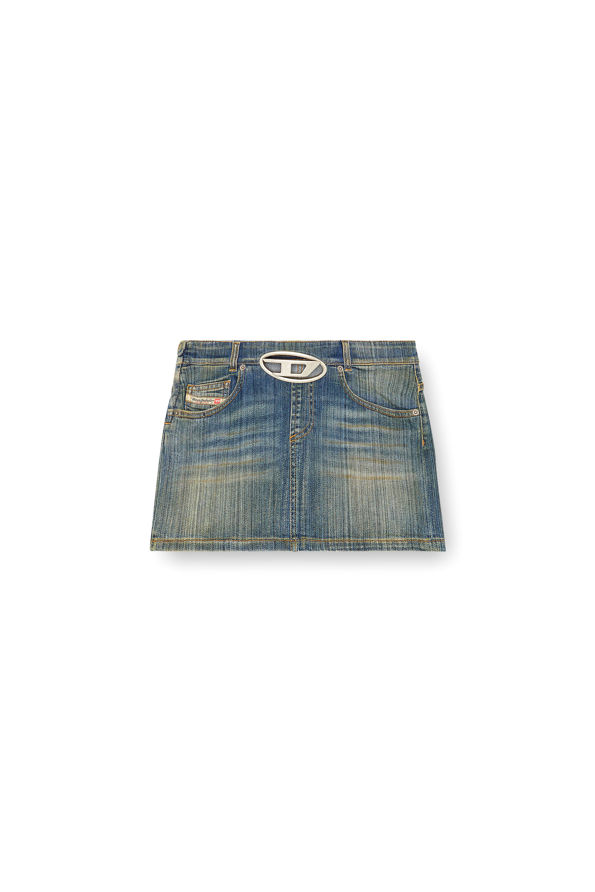 Diesel - DE-RON-S2, Female's Mini skirt in streaky heritage denim in ミディアムブルー - 3