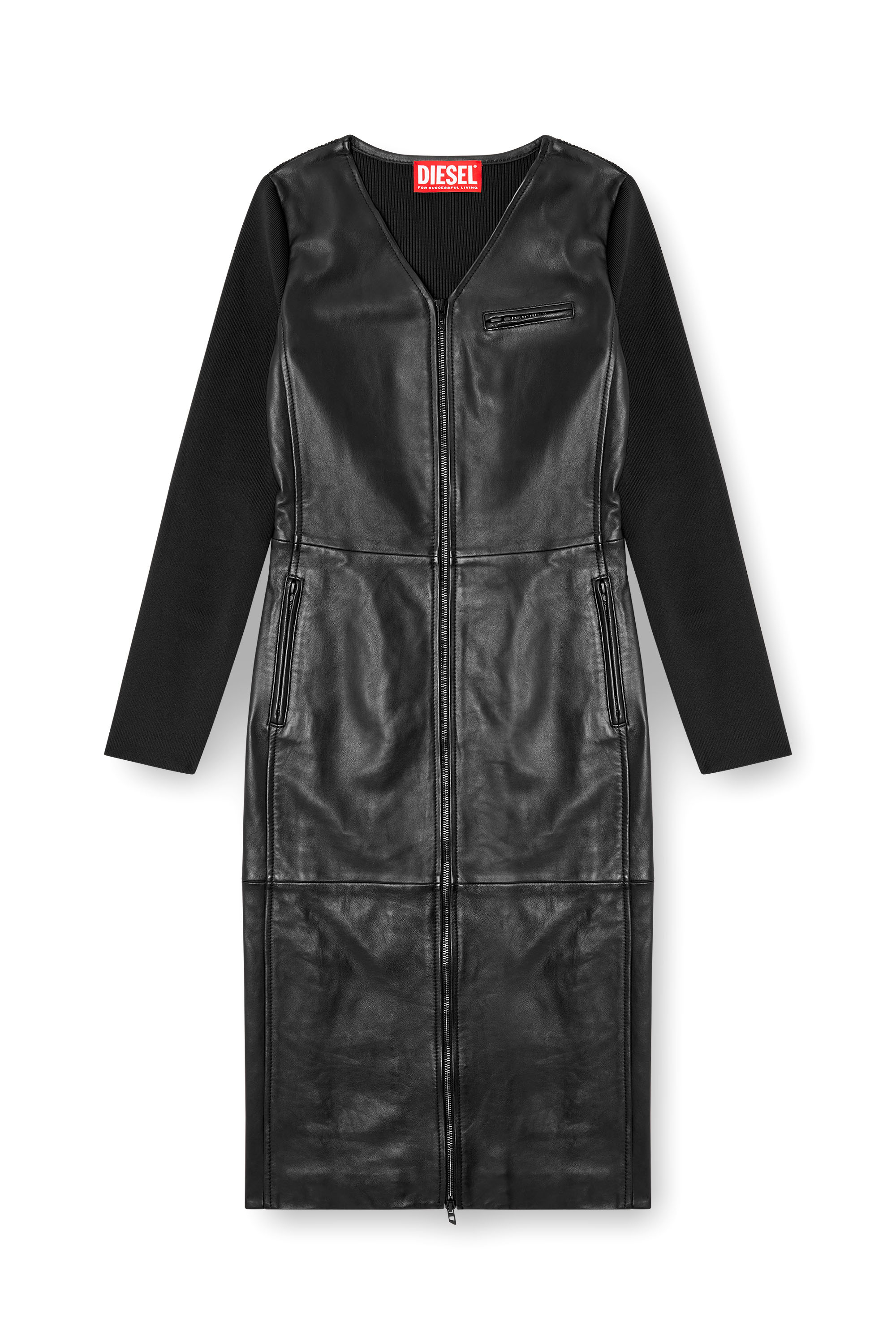 Diesel - L-OLA, Female's Dress in leather and stretch knit in ブラック - 3