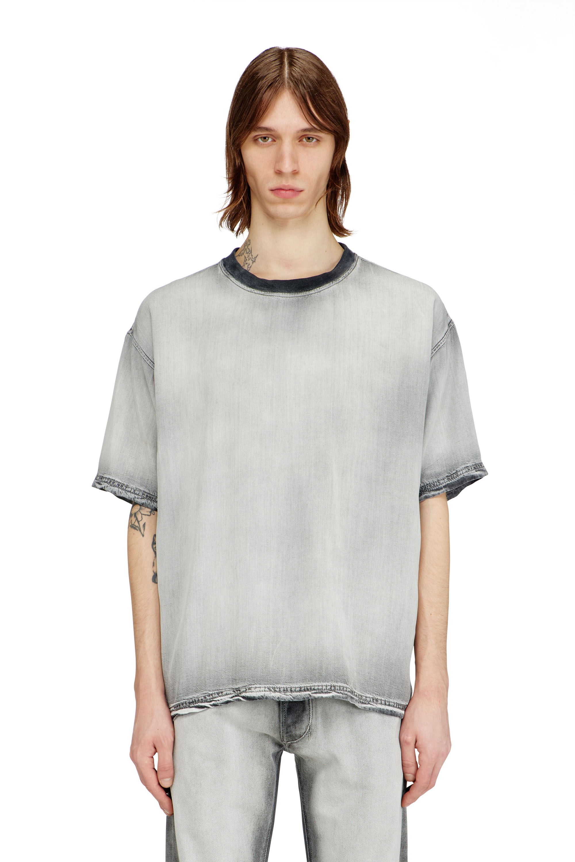 Diesel - D-BOX-FSI, Male's T-shirt in fluid skeleton Tencel denim in グレー - 1