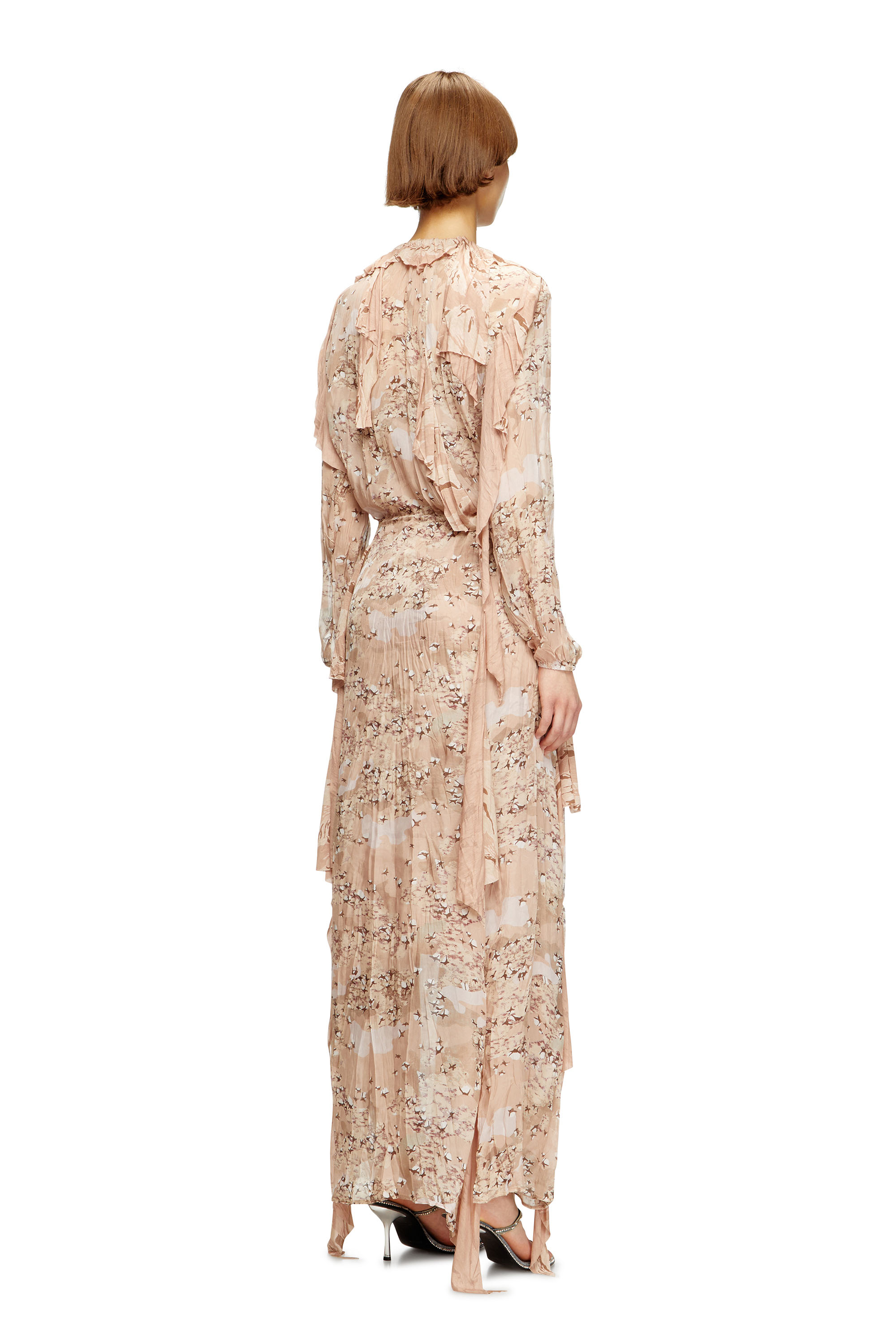Diesel - D-AZZLING-R1, Female's Ruffled maxi dress in camo chiffon in フェースパウダー - 3
