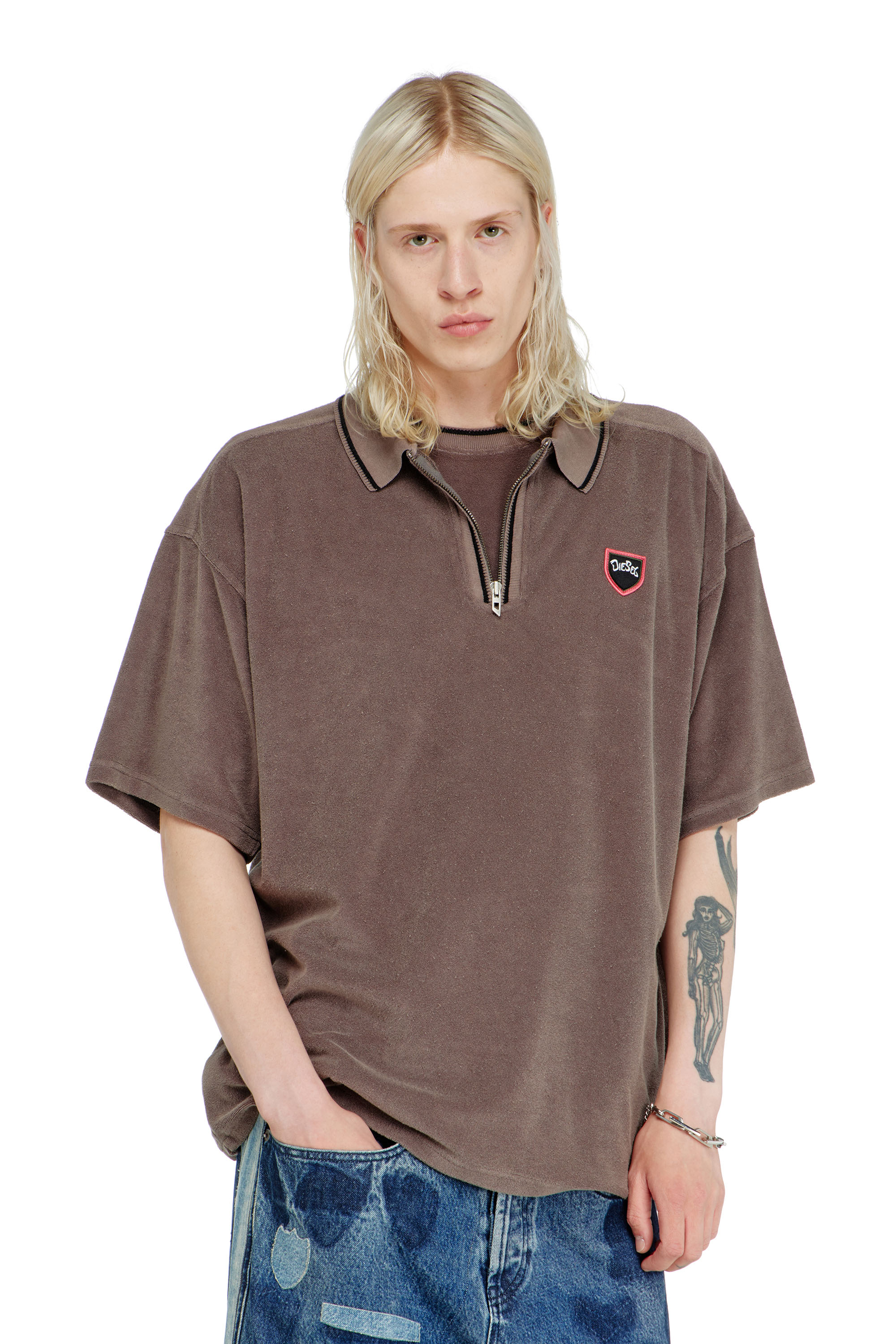 Diesel - T-SPONGY-ZIP, Male's ポロシャツ in ブラウン - 3