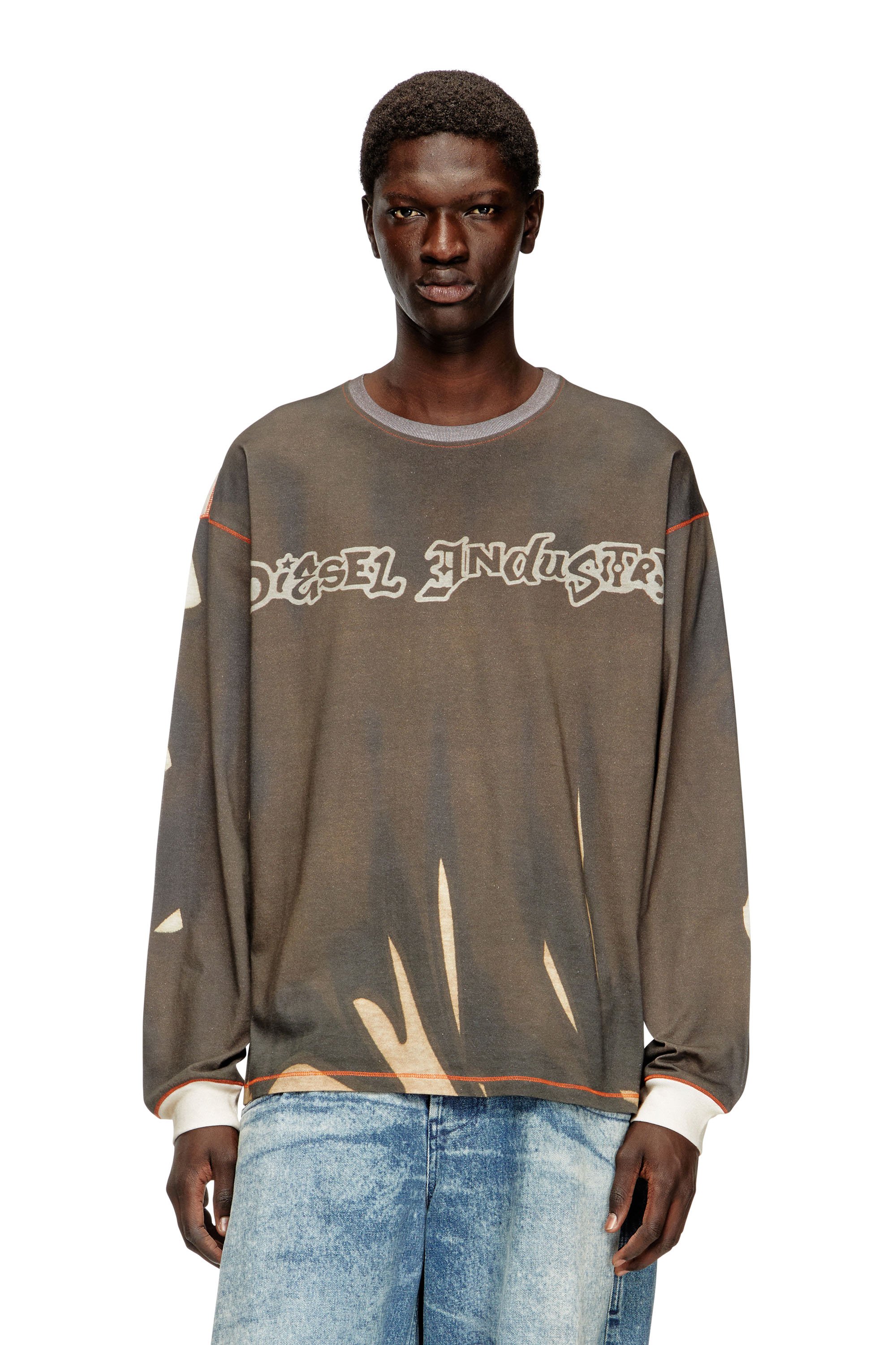 Diesel - T-BOXT-LS-SHOW-V2, Male's Long-sleeve top with graffiti print in ベージュ/ブラウン - 1