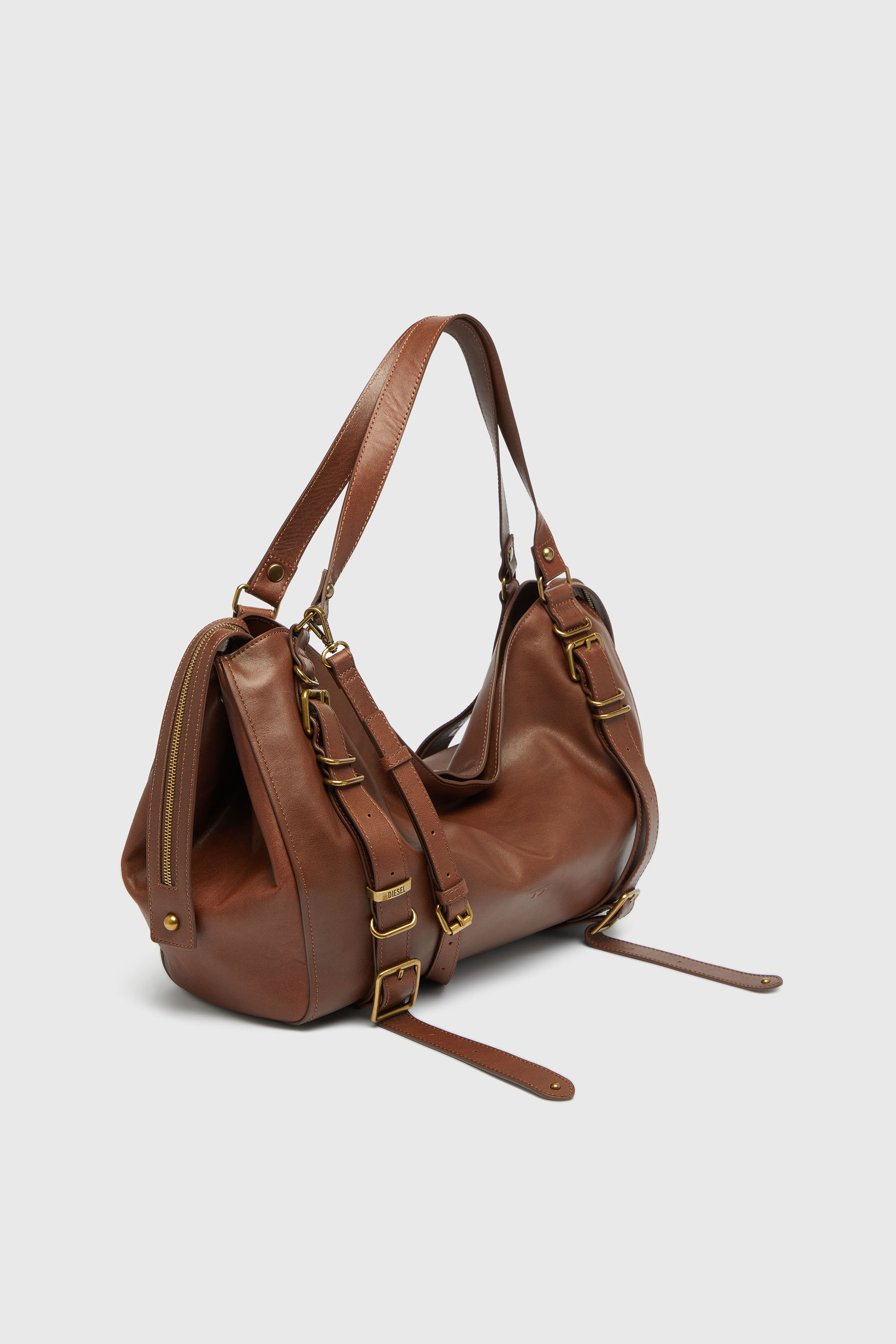 Diesel - D-ONE TOPHANDLE L, Unisex's D-One-Large top-handle bag in treated leather in ブラウン - 4