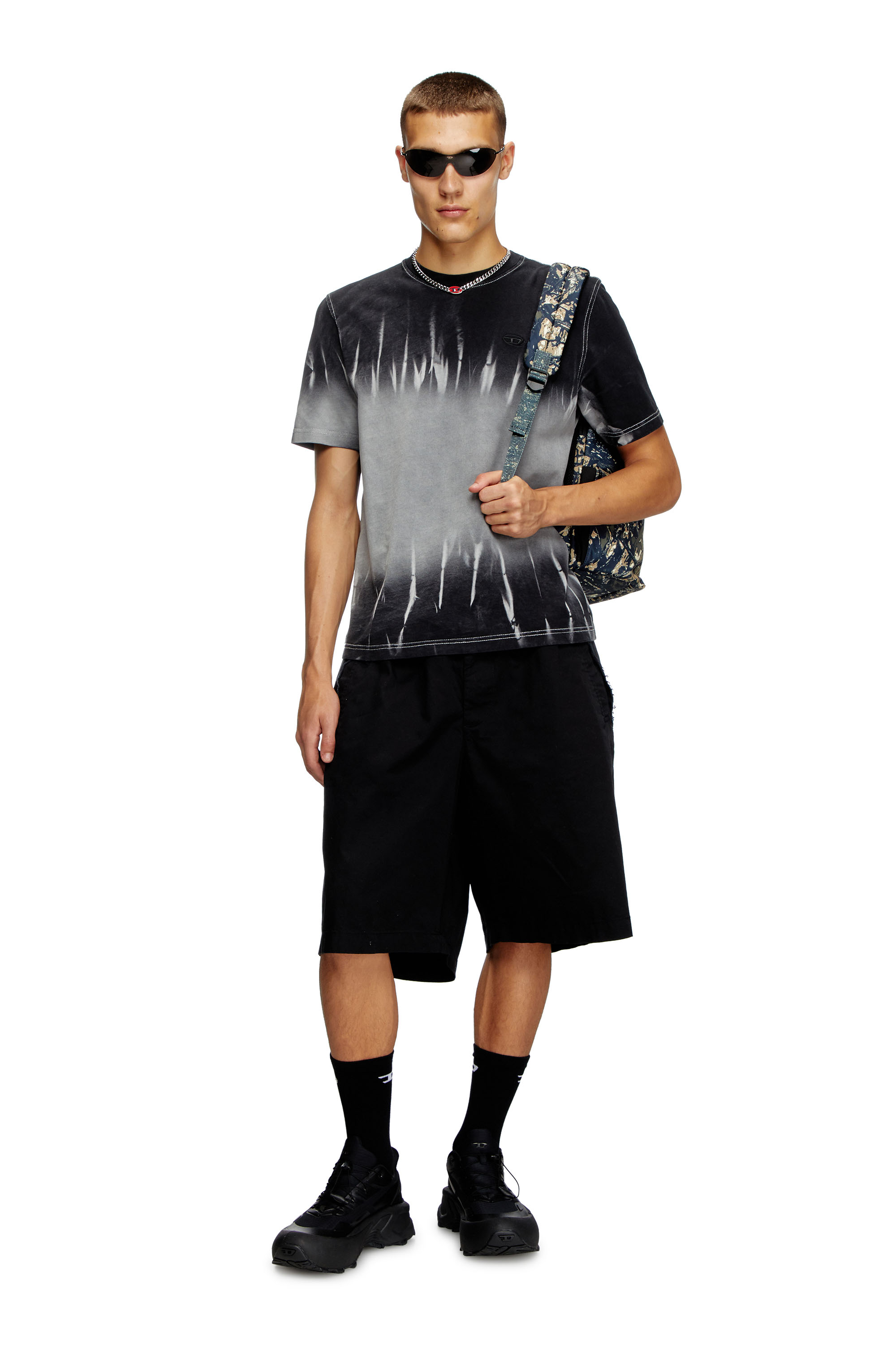 Diesel - T-ADJUST-R21, Male's Tie-dye T-shirt with logo embroidery in ブラック - 2