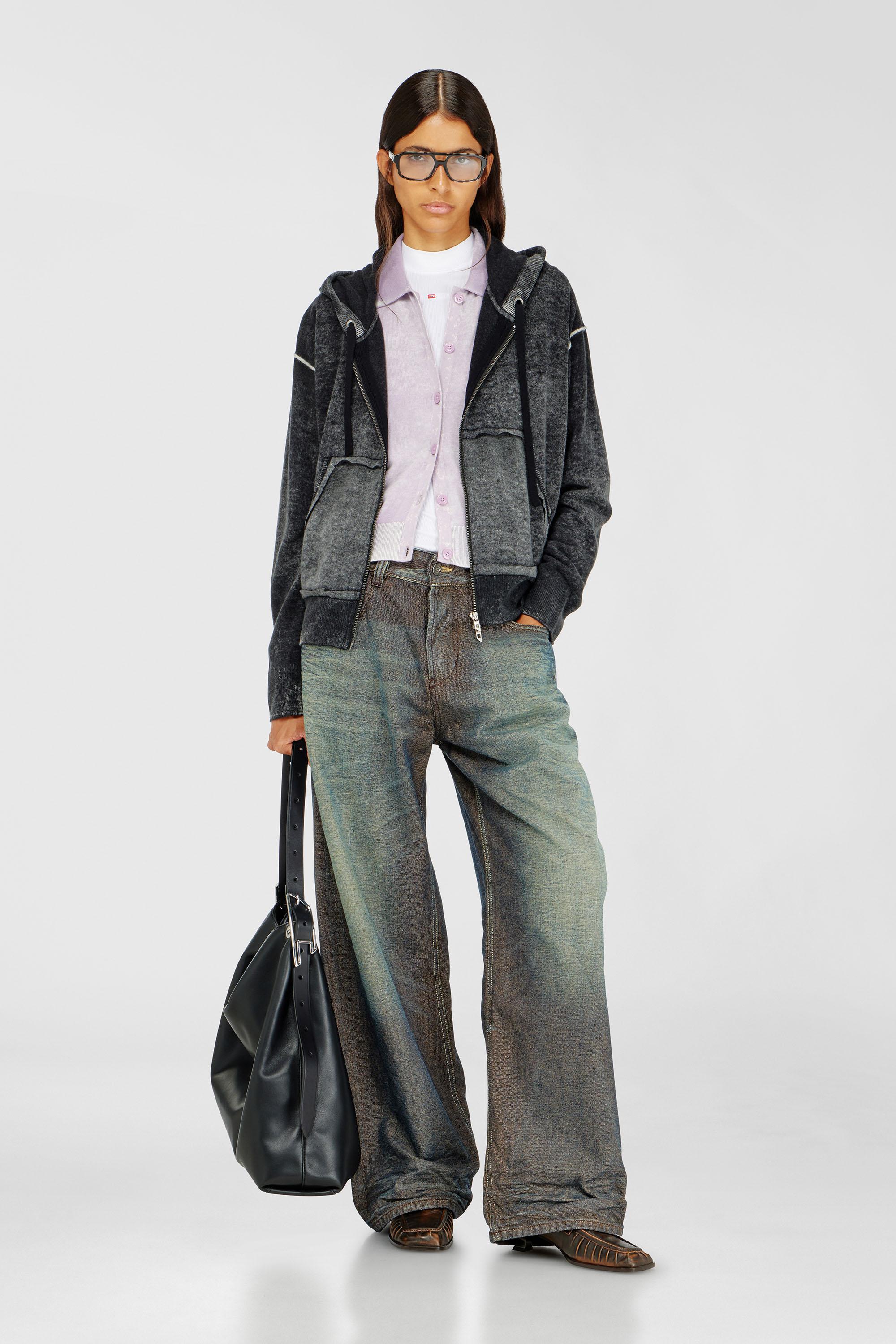 Diesel - M-HERMINE, Female's ニットパーカー in ブラック/グレー - 1