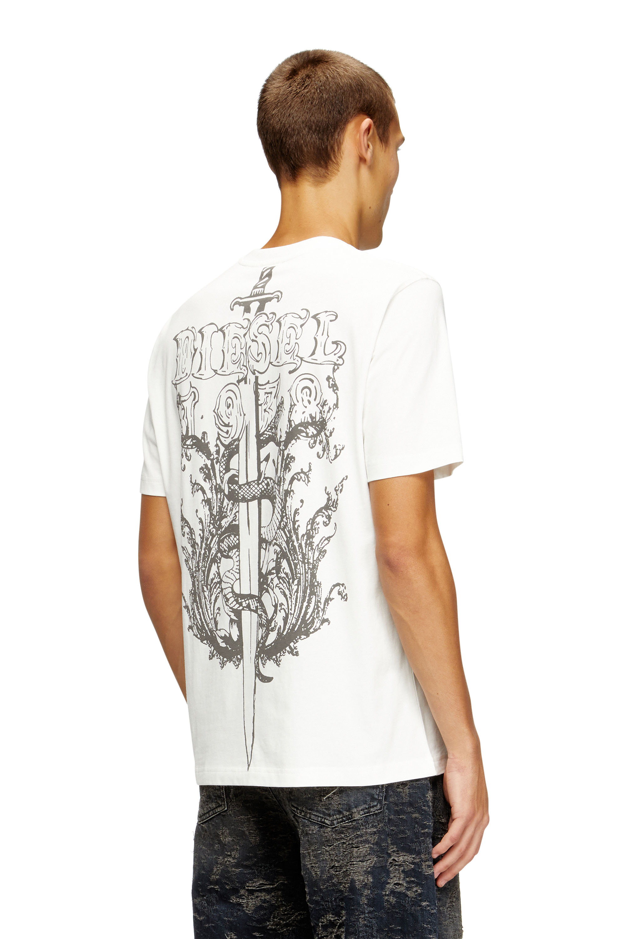 Diesel - T-ADJUST-T10, Male's Cotton t-shirt with graphic print on back in ホワイト - 1