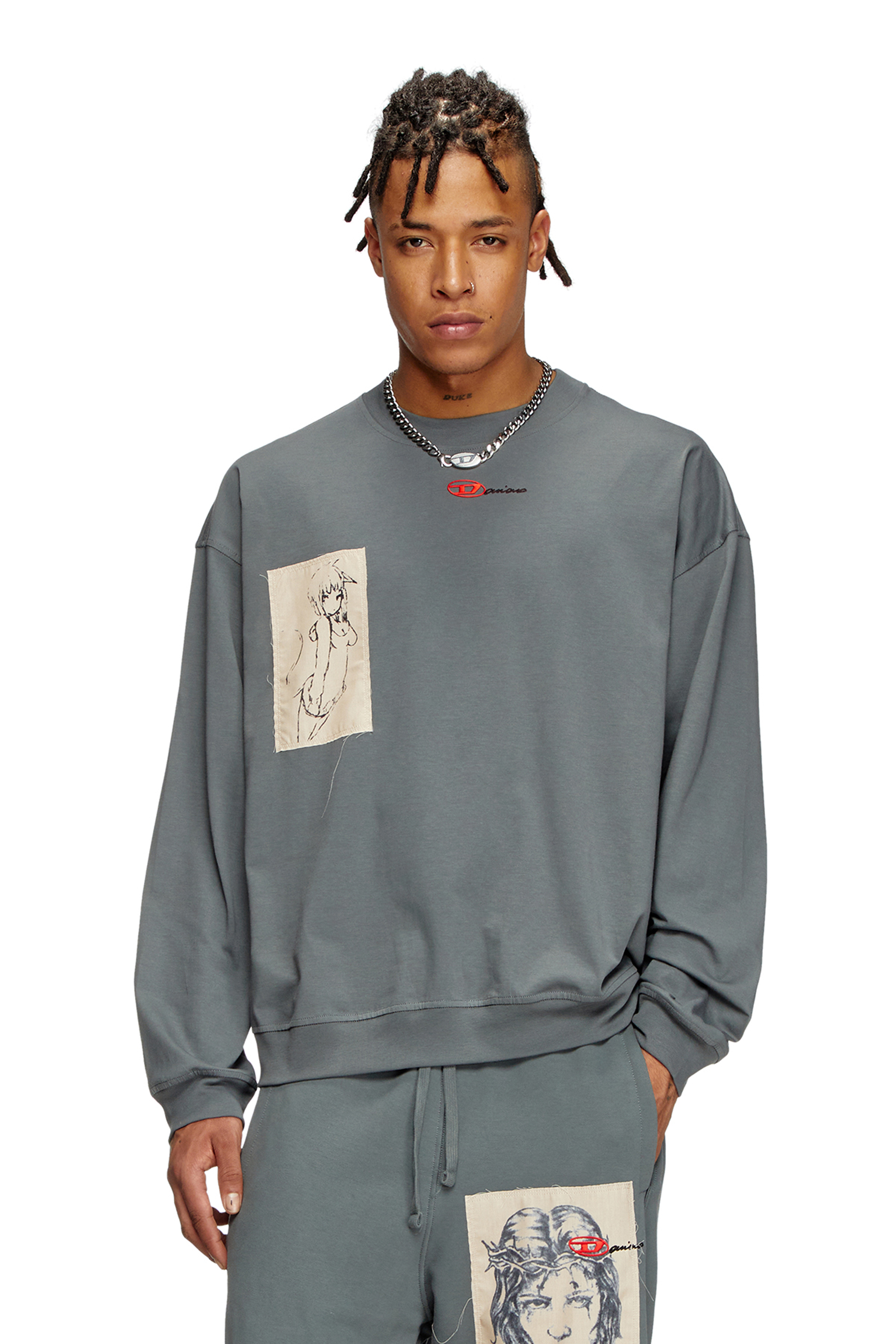 Diesel - S-BOXT-LS-1P-DD, Unisex's Long-sleeve T-shirt with tattoo patches in グレー - 1