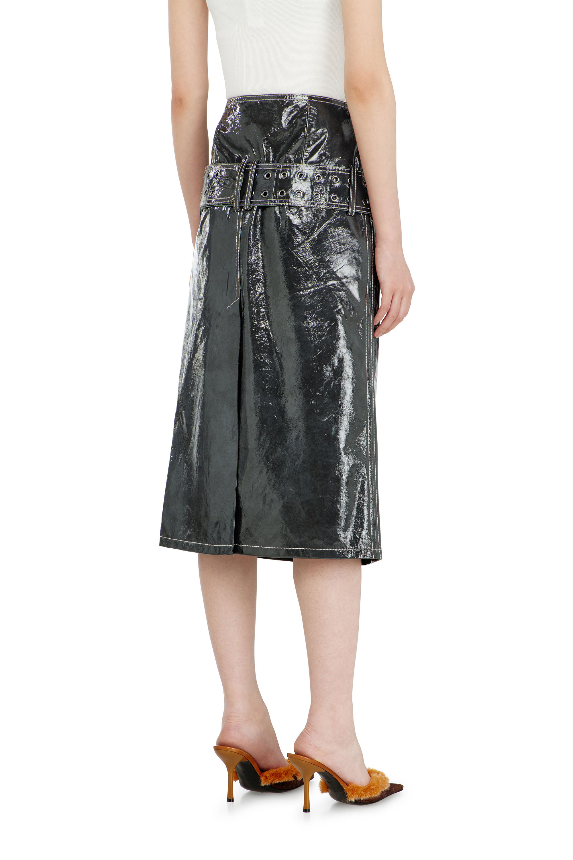Diesel - L-ASCAR, Female's レザースカート in ダークグレー - 4