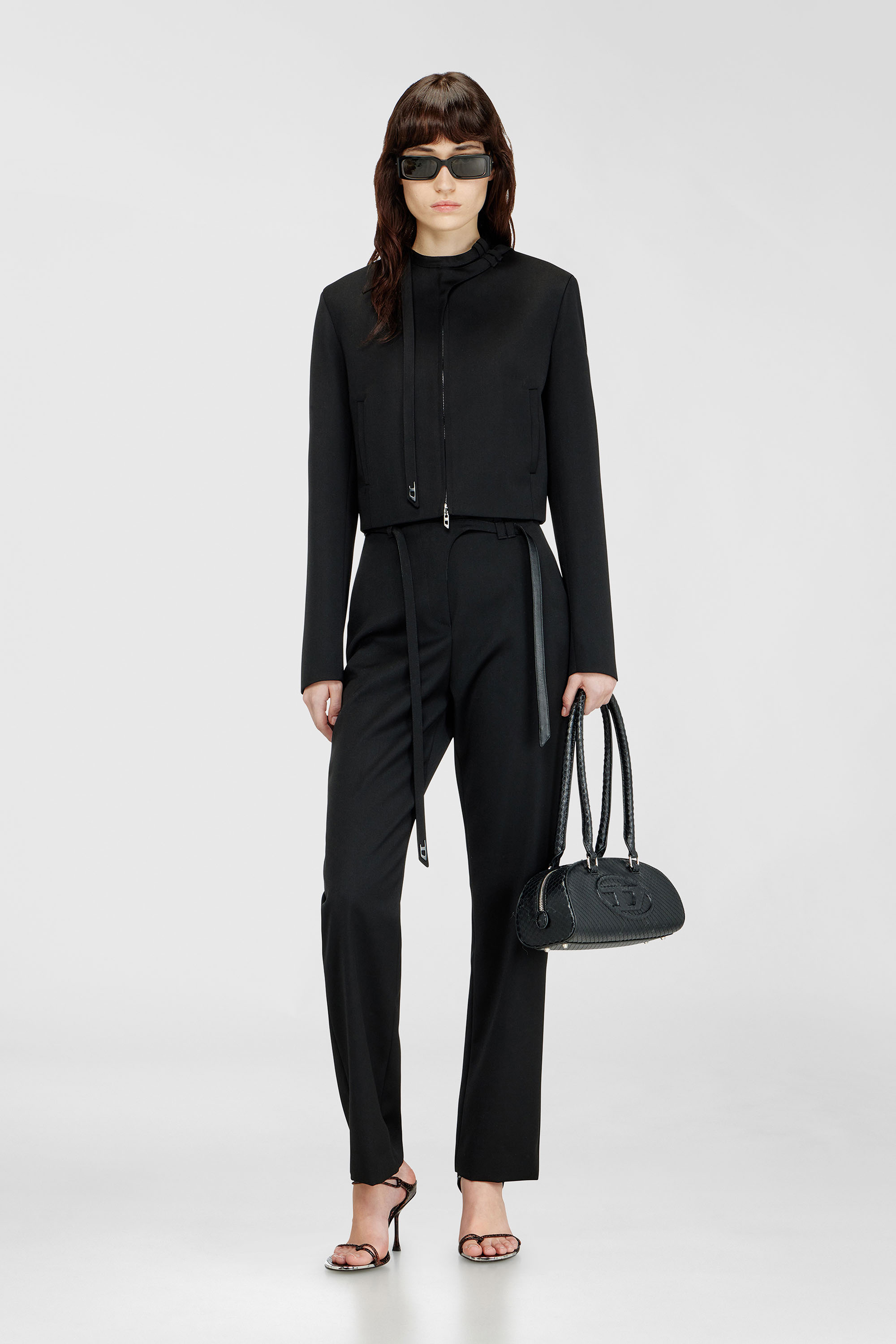Diesel - P-IXIE-1, Female's Tailored pants with biker belt strap in ブラック - 1