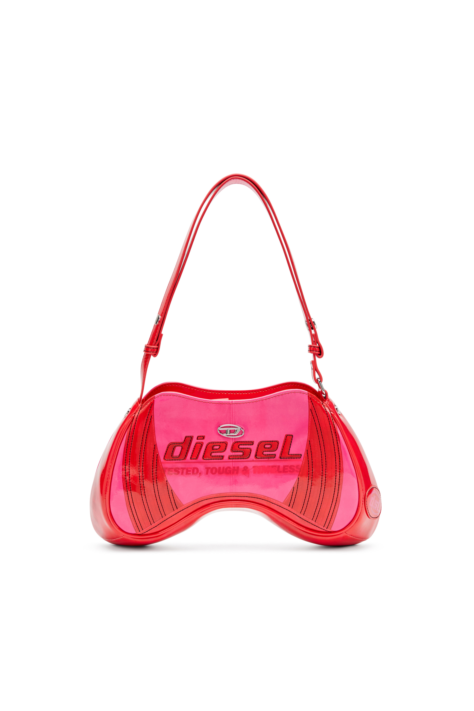Diesel - PLAY SHOULDER, Female's Play-Glossy shoulder bag with biker details in ピンク / ホワイト - 1