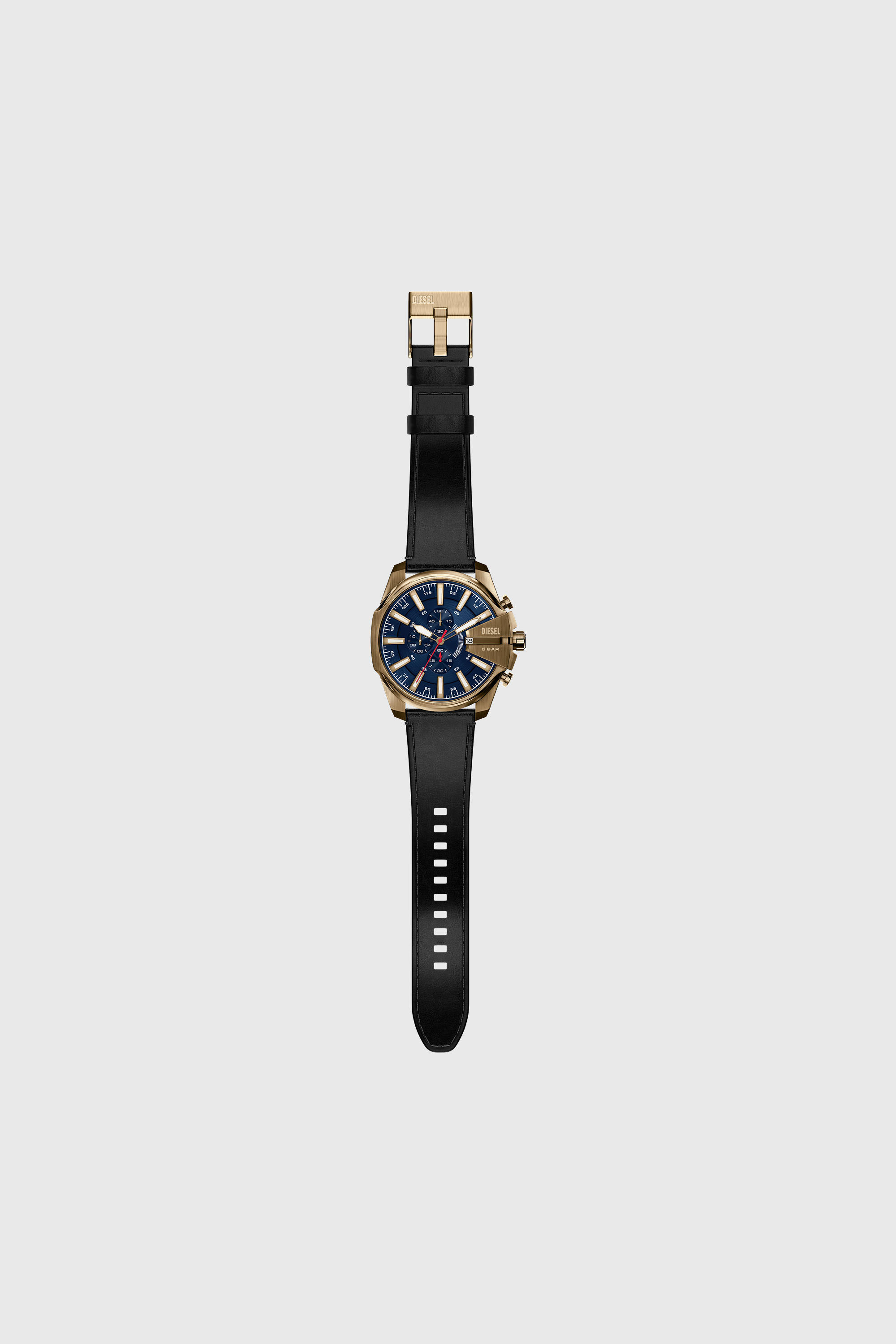 Diesel - DZ4732 WATCH, Male's Mega Chief Slim antique gold-tone black leather watch in ブラック - 7