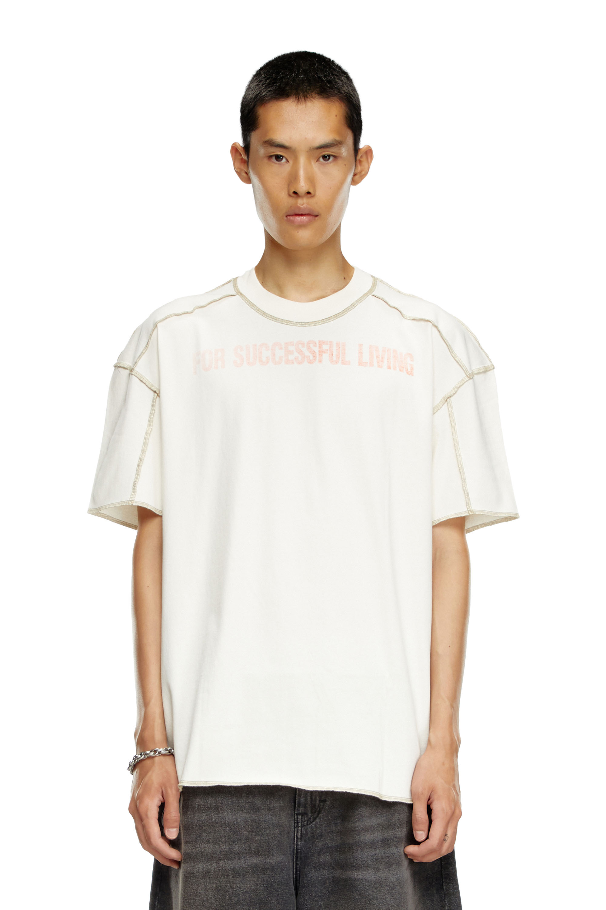 Diesel - T-CRAOR, Male's T-shirt with inside-out effect in ホワイト - 5