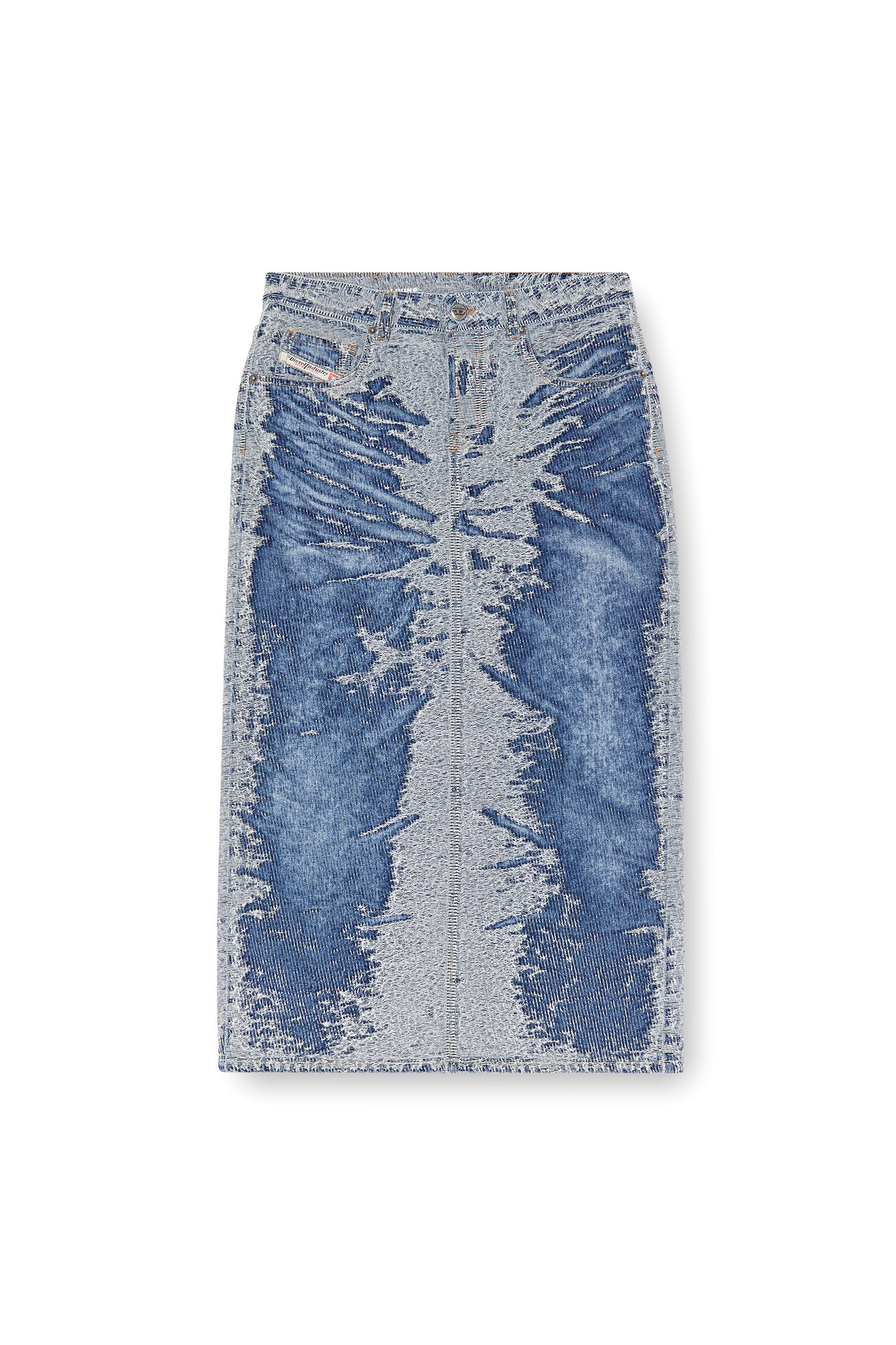 Diesel - DE-SKYE-S, Female's Midi skirt in distressed jacquard denim in ライトブルー - 2