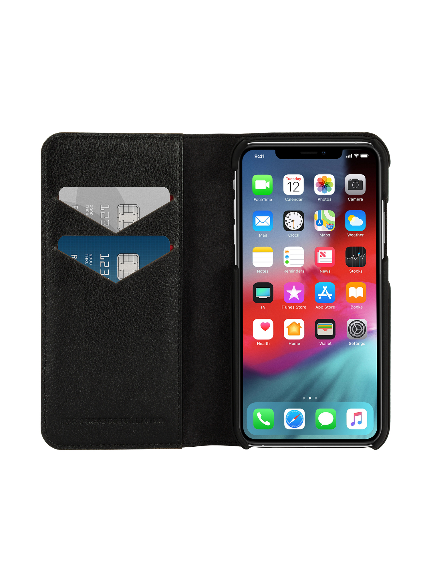 Diesel - DIESEL 2-IN-1 FOLIO CASE FOR IPHONE XS MAX, Unisex's Black leather printed and debossed logo case, iPhone XS MaX in ブラック - 7