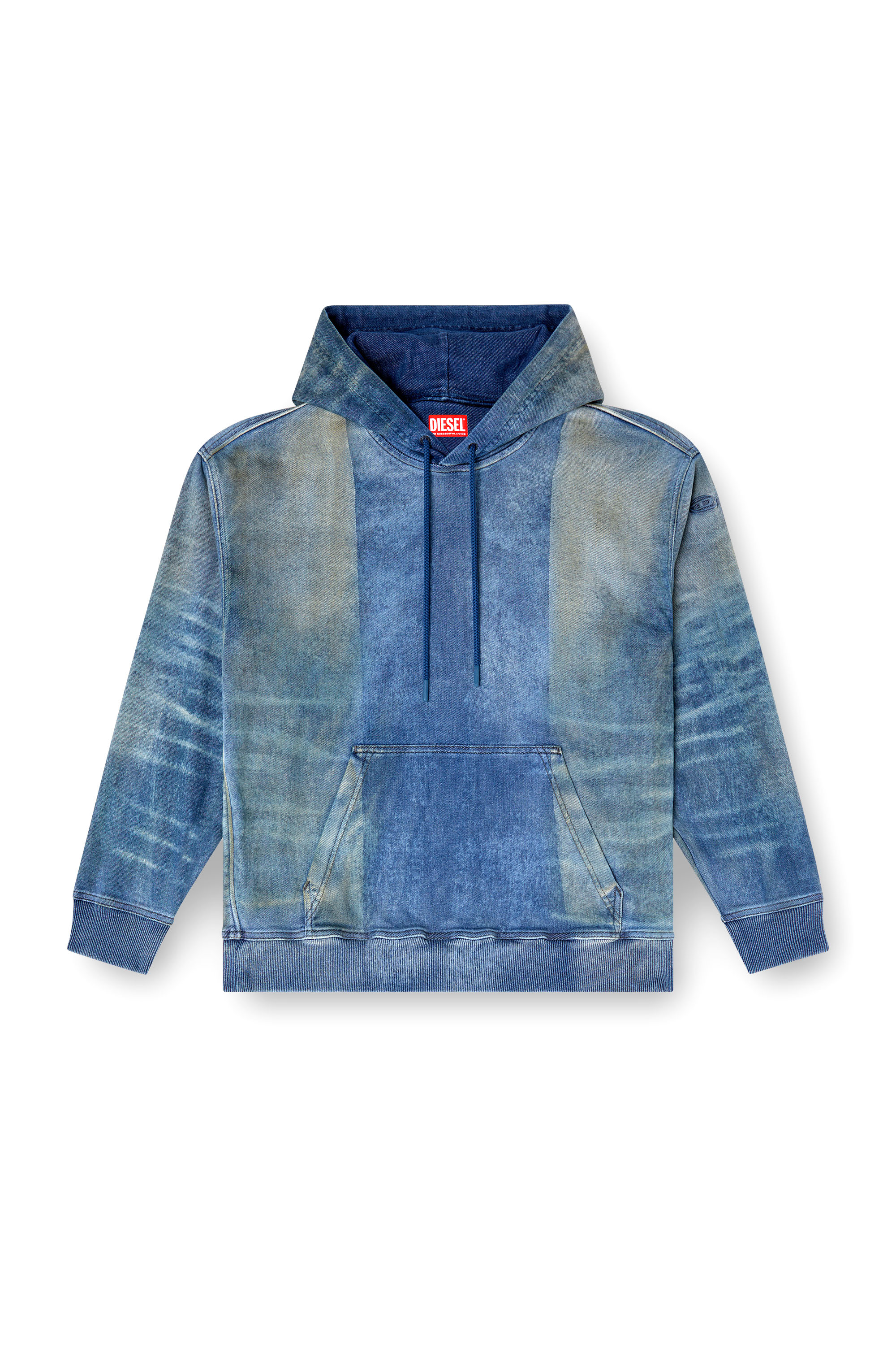 Diesel - D-UM-RIB-FSF TRACK, Unisex's Hoodie in Track Denim with solarised folds in ミディアムブルー - 3