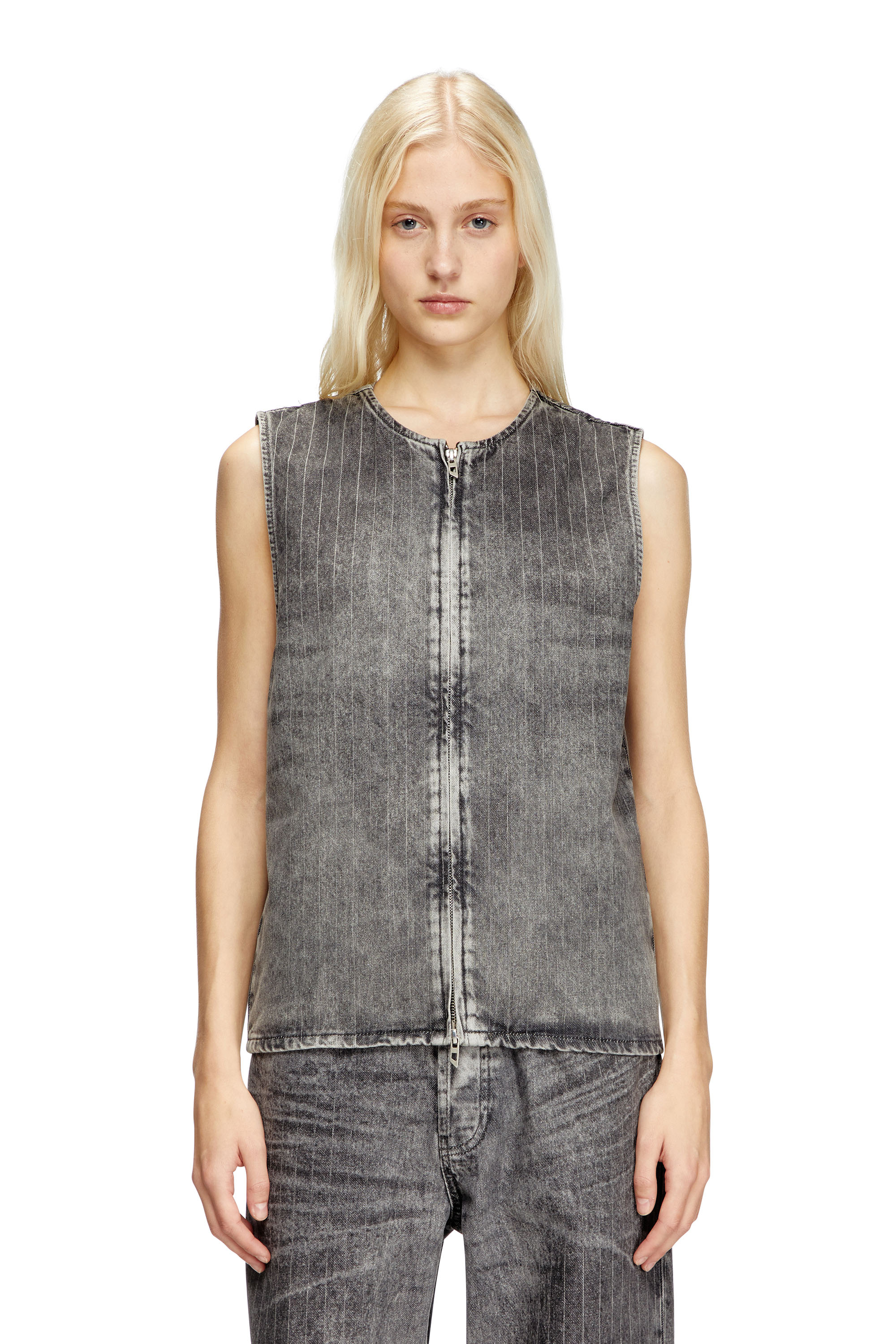 Diesel - D-SUND-S, Unisex's Vest in tailoring pinstripe denim in グレー - 6