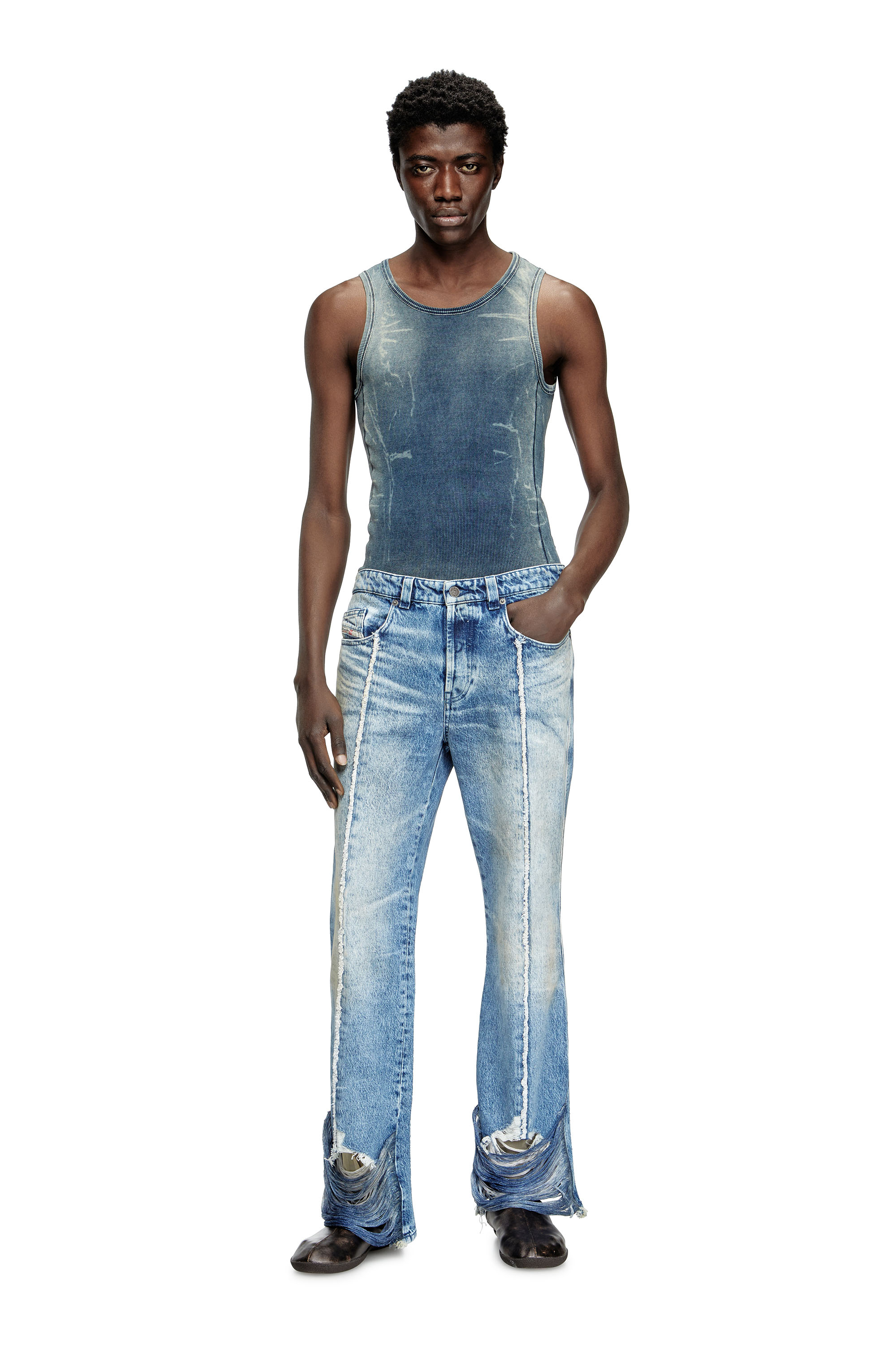 Diesel - T-GO, Unisex's Ribbed tank top with denim trompe l'oeil in ダークブルー - 1