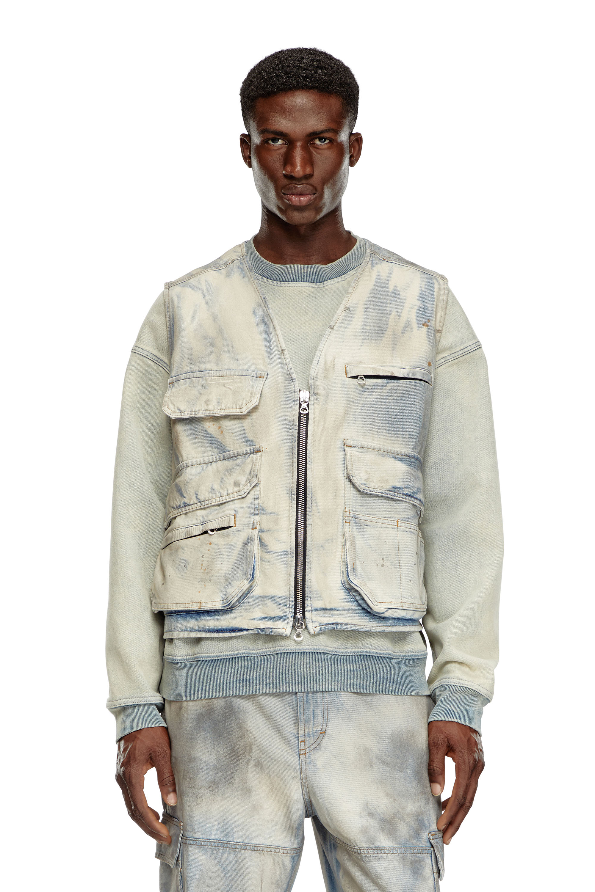 Diesel - D-SAMP-S, Male's Sleeveless jacket in solarised denim in ブルー/ホワイト - 6