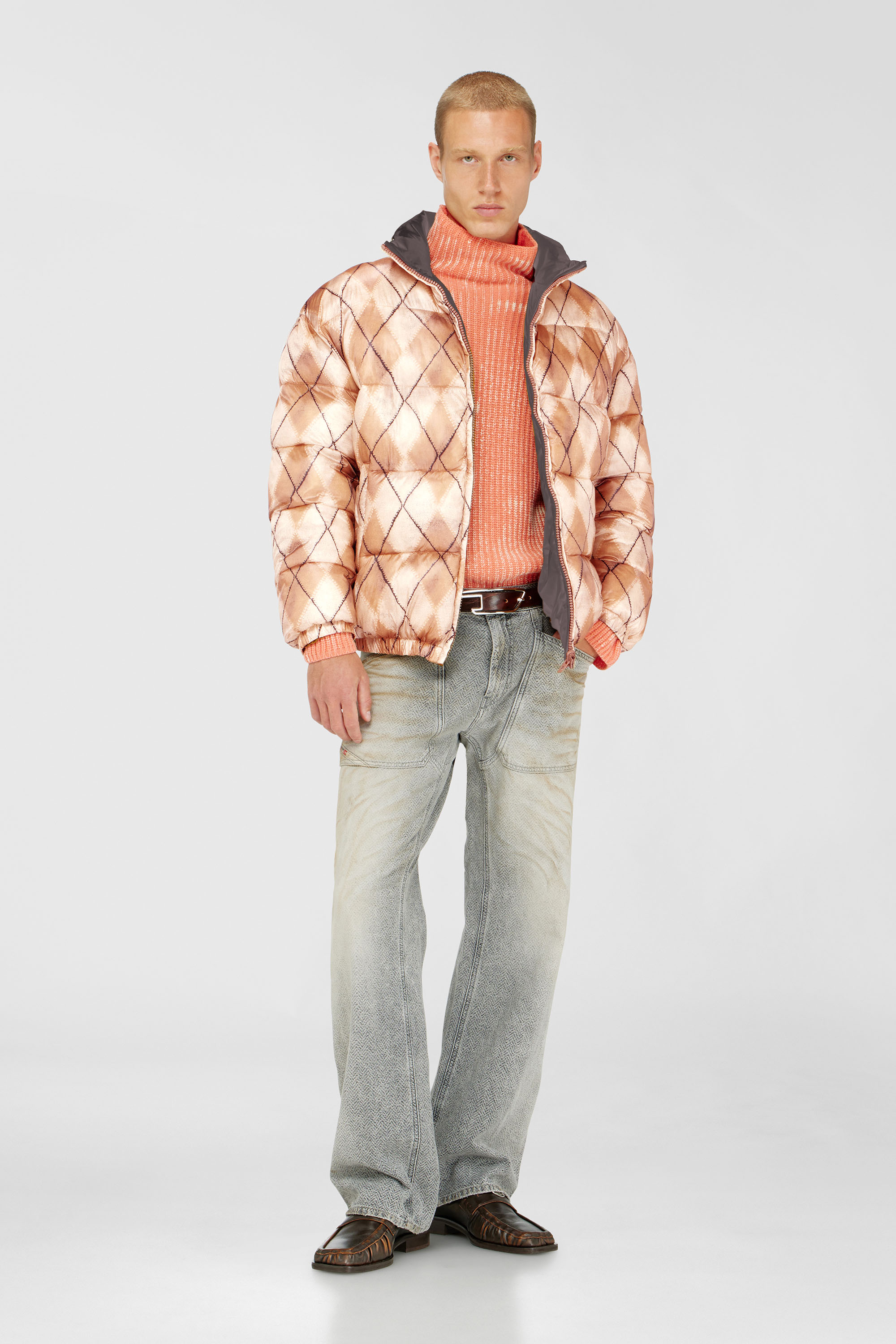 Diesel - W-BOURB-DLCK, Male's パファージャケット in ベージュ/グレー - 2
