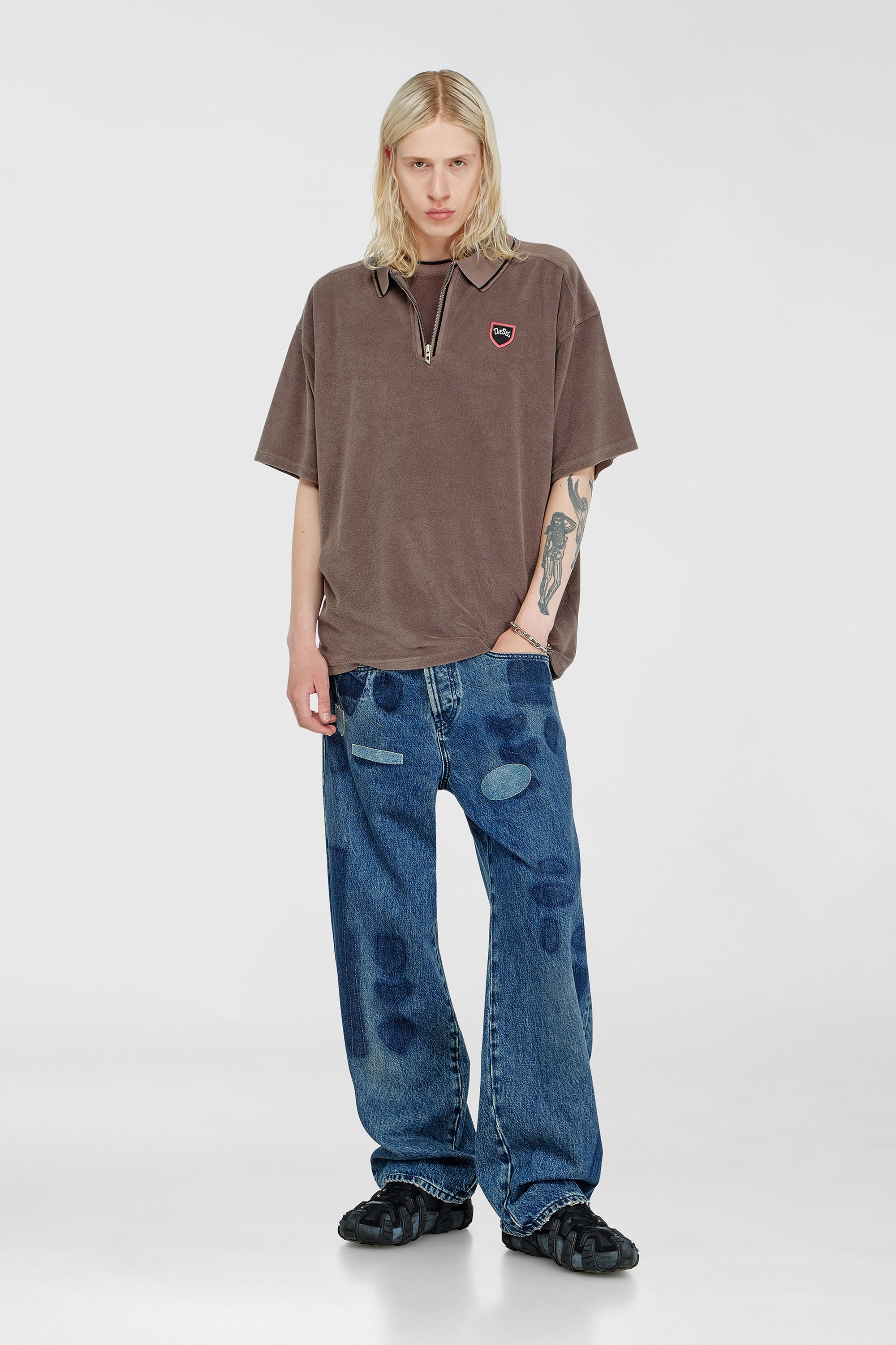 Diesel - T-SPONGY-ZIP, Male's ポロシャツ in ブラウン - 2