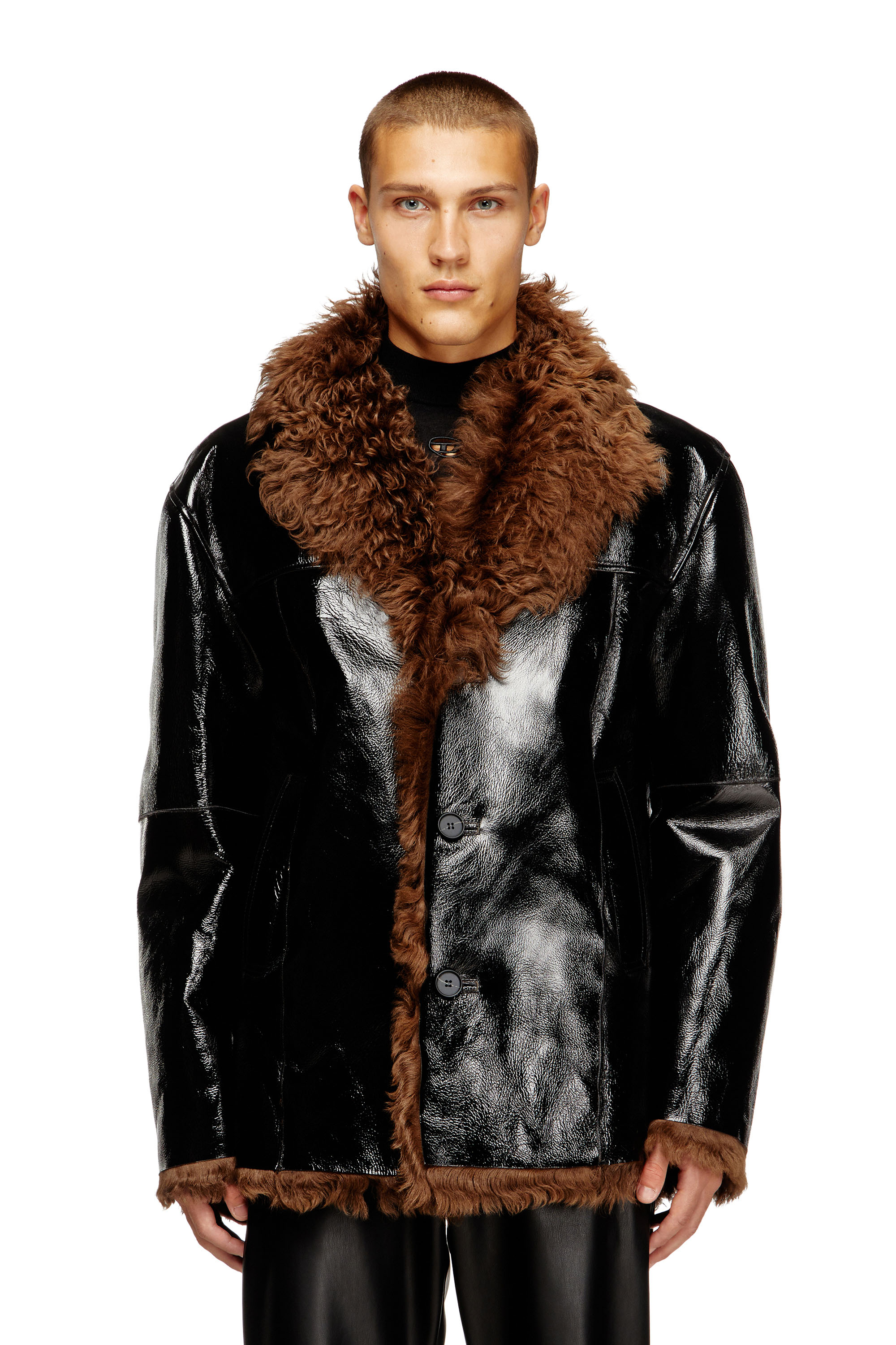 Diesel - L-HARNETT, Male's レザージャケット in ブラック/ブラウン - 3