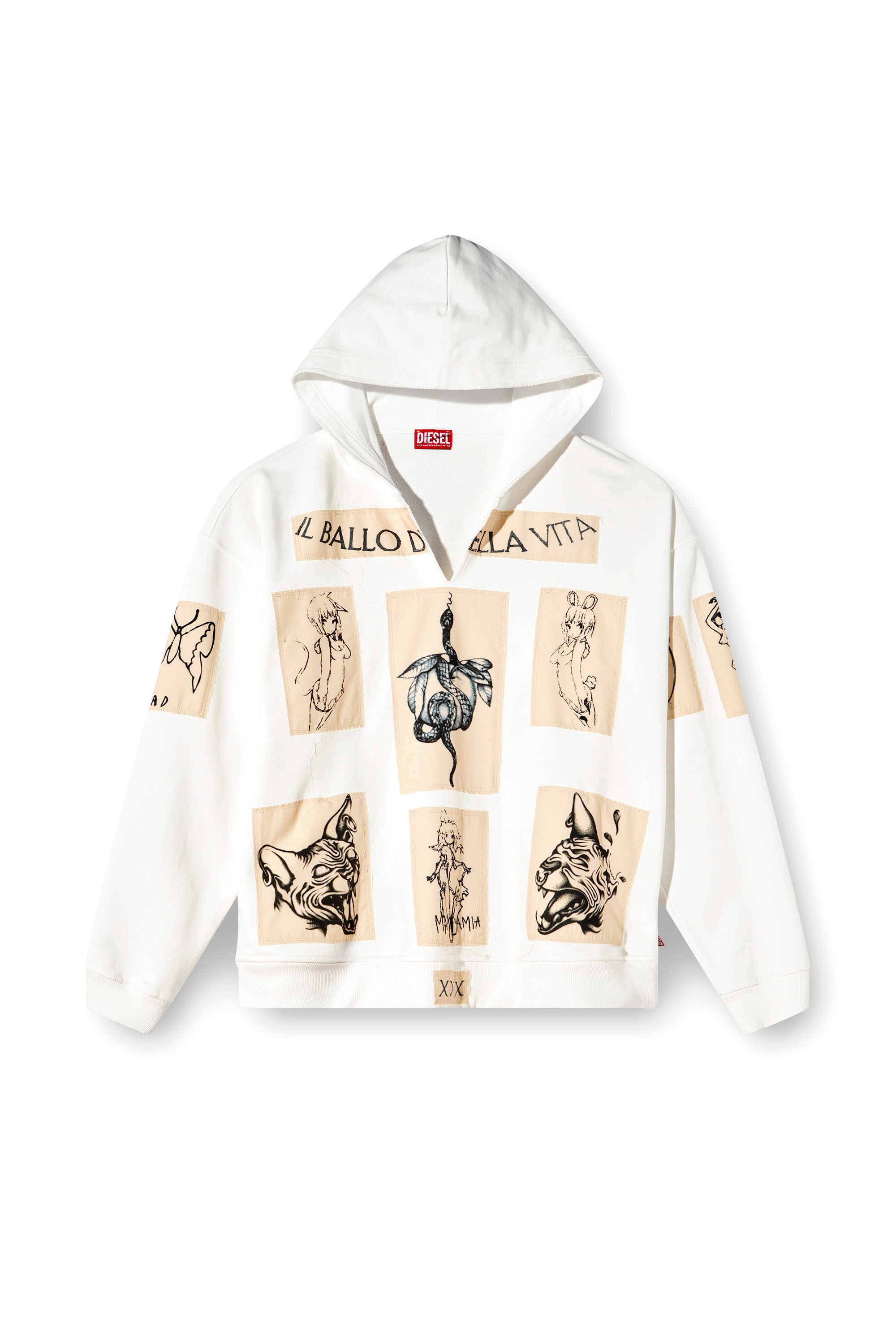 Diesel - S-BOXT-HOOD-DD, Unisex's Hoodie with tattoo patches in ホワイト - 3