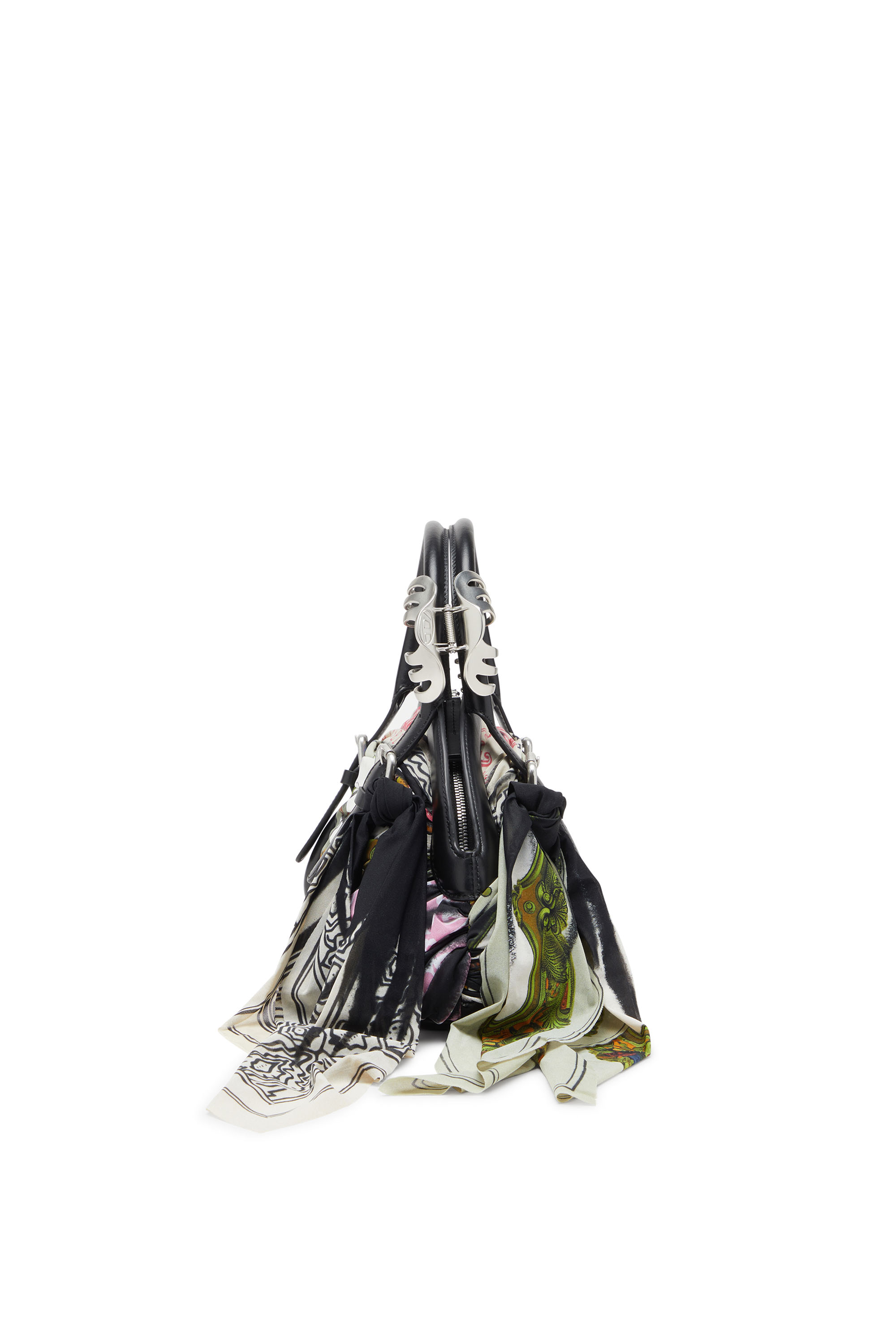 Diesel - TRASH-D TOP HANDLE, Female's Trash-D-Bandana handbag in leather and jersey in ブラック/ホワイト - 4