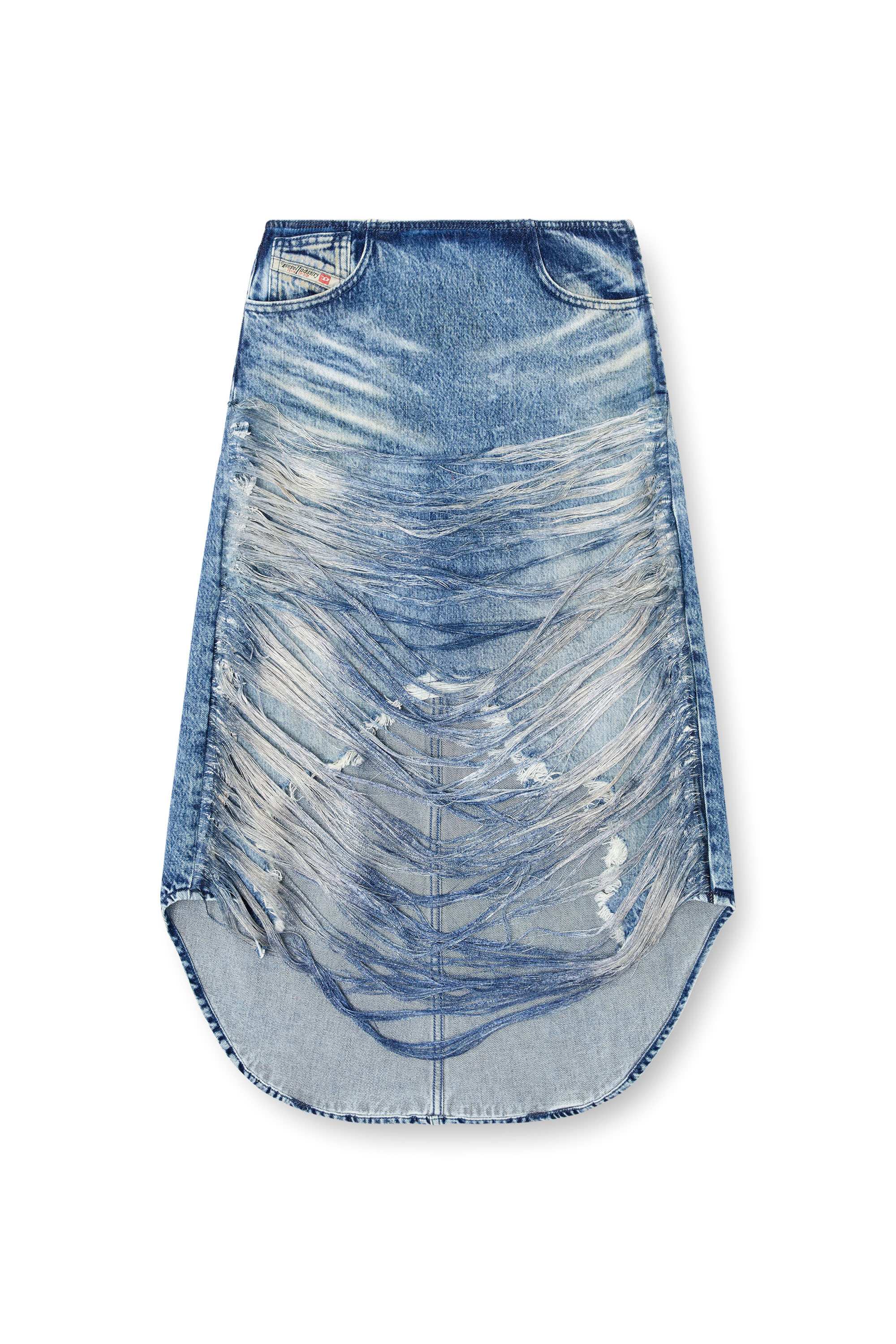 Diesel - DE-PLUMY-FSG, Female's Midi skirt in distressed fringed denim in ミディアムブルー - 2
