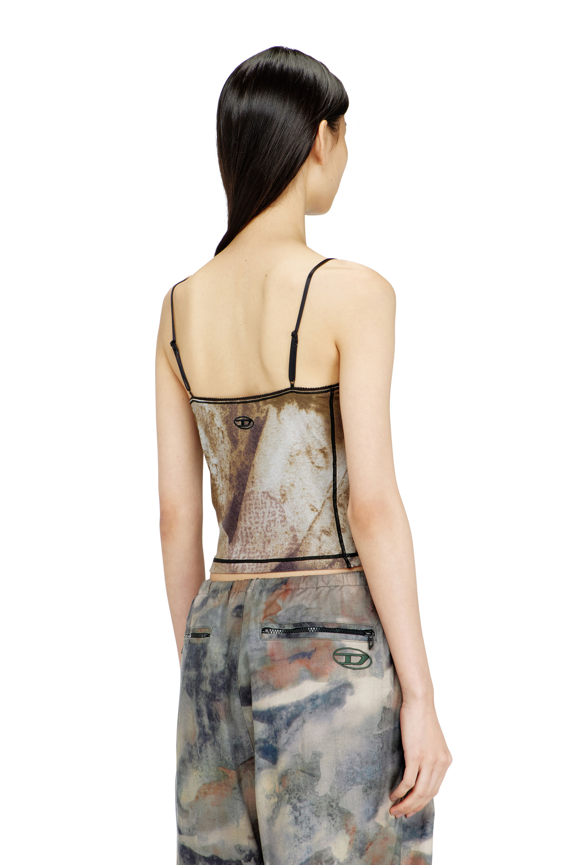 Diesel - T-UCA, Female's Jersey top with all-over abstract print in ミリタリーグリーン - 3