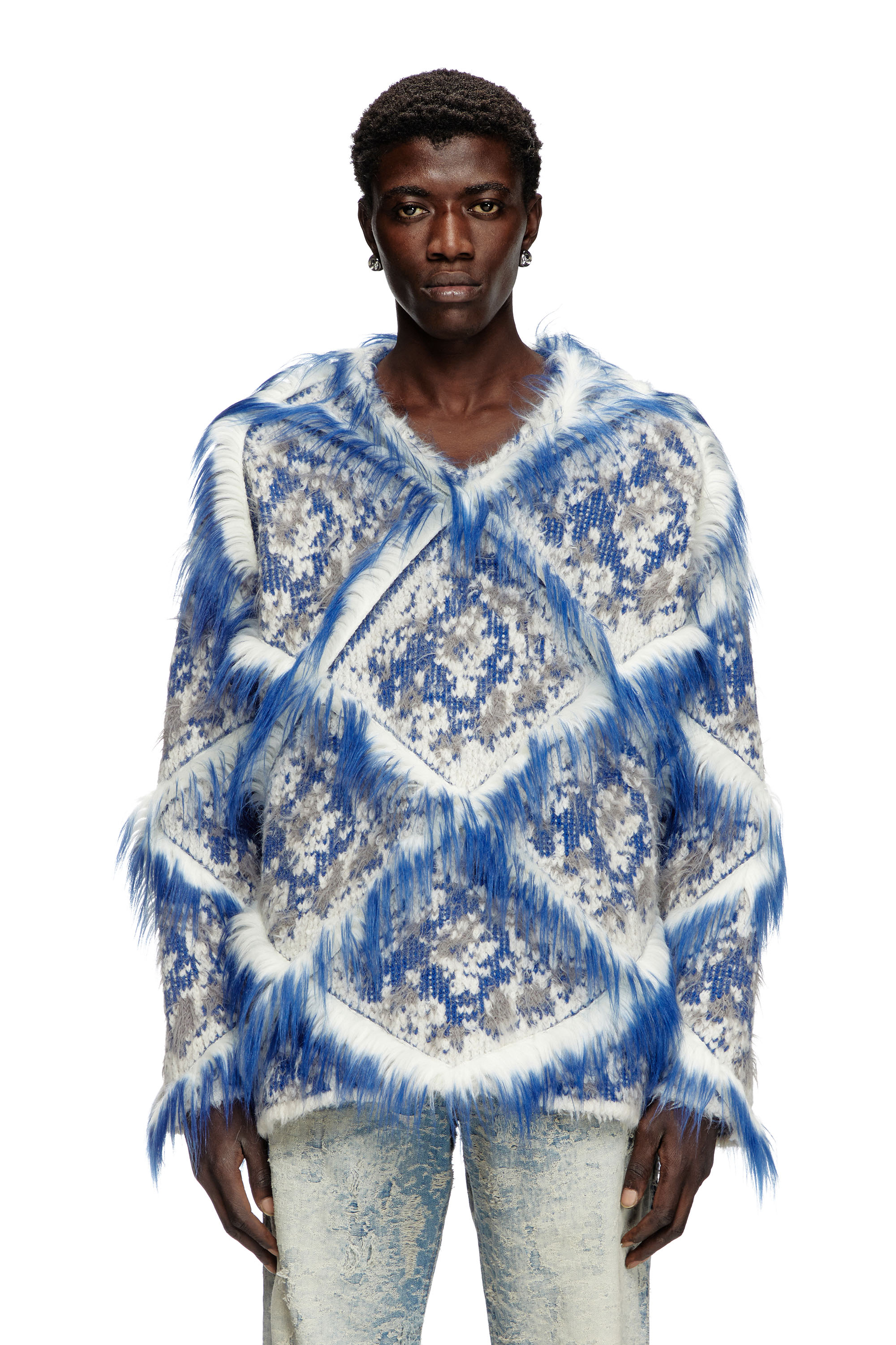 Diesel - K-OTELLO, Male's Argyle jumper with fuzzy trims in ブルー - 1