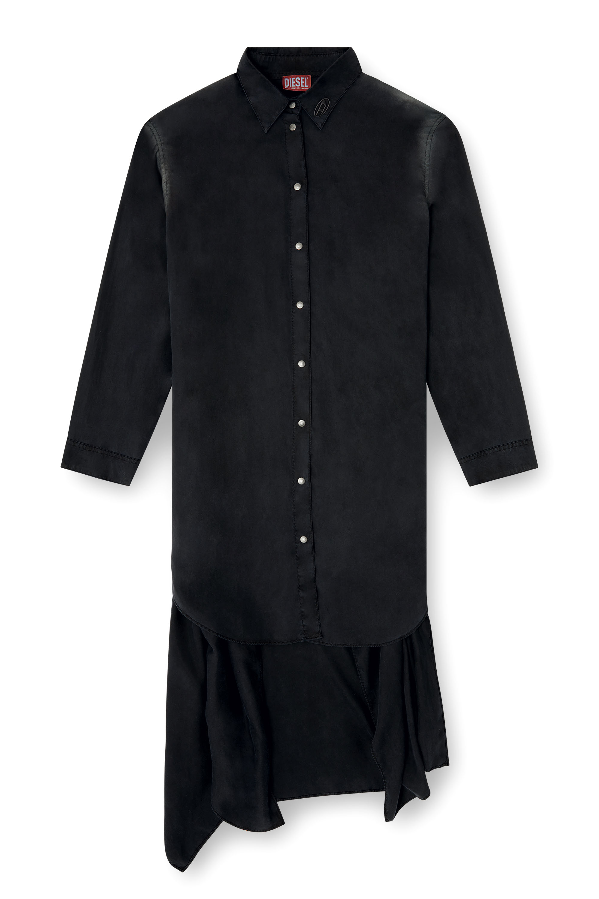 Diesel - D-ILETTA-R1, Female's Wrap shirt dress in treated twill in ブラック - 3