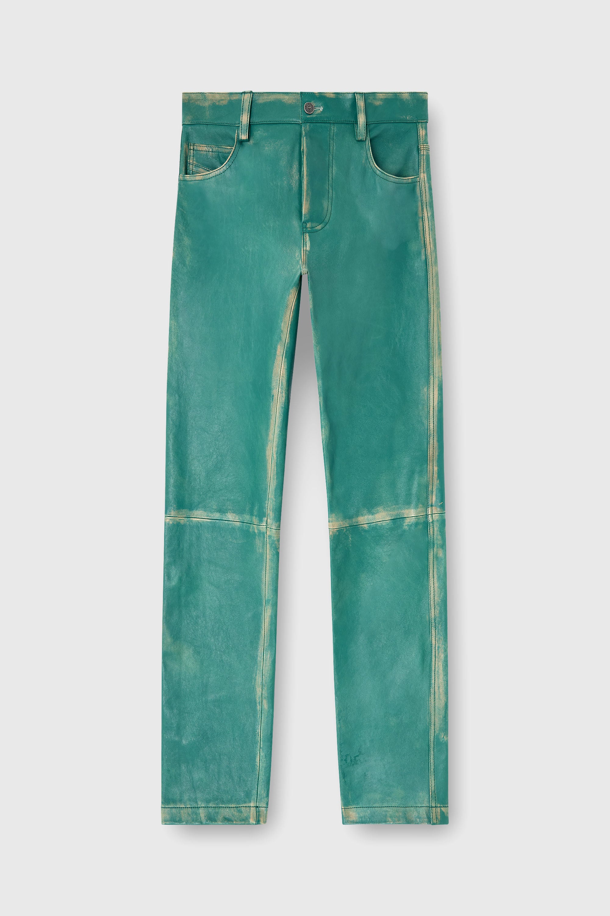 Diesel - P-OCKET, Male's Pants in treated leather in ダークグリーン - 2