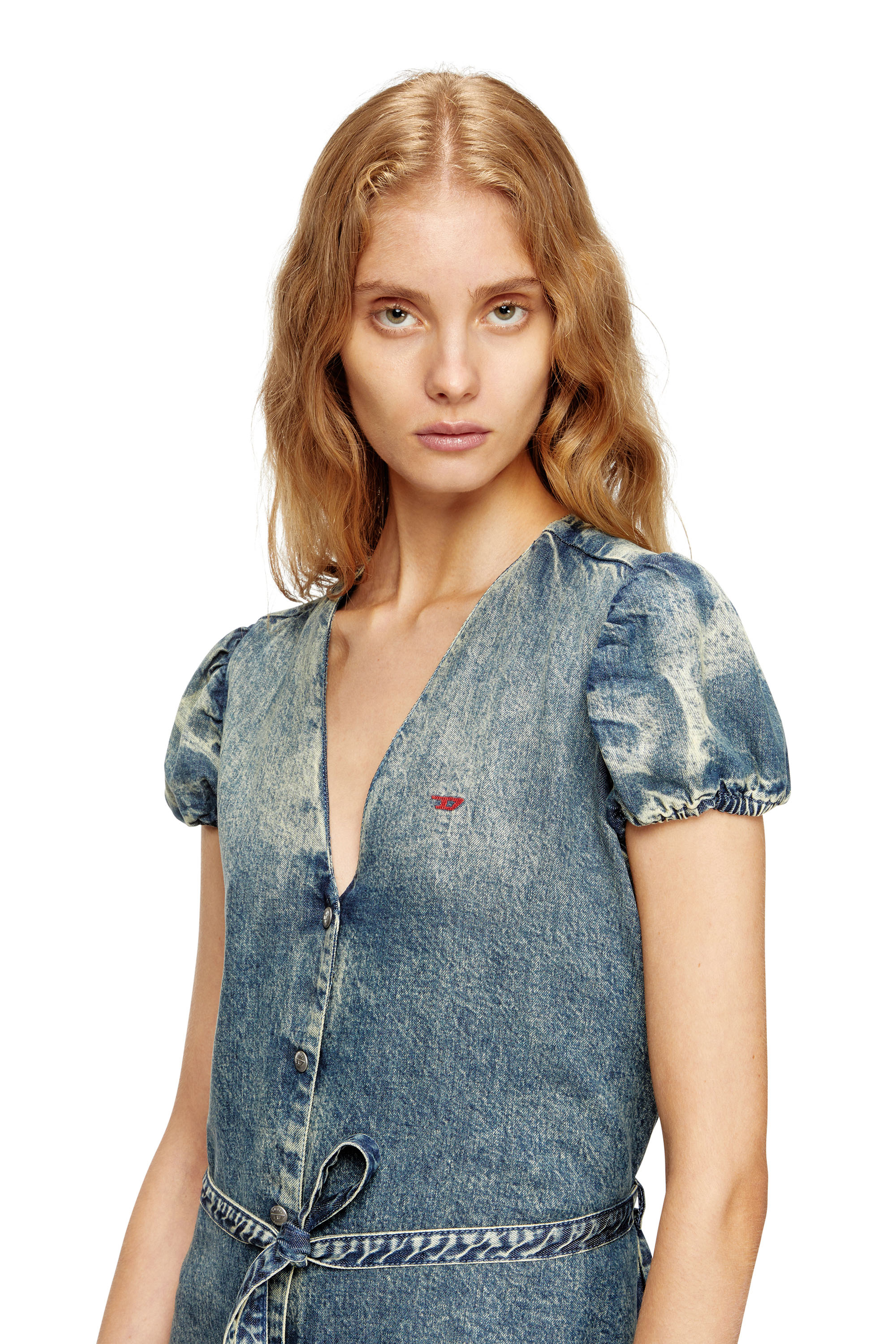 Diesel - DE-OLLISH-D, Female's Denim dress with a waist belt in ミディアムブルー - 4