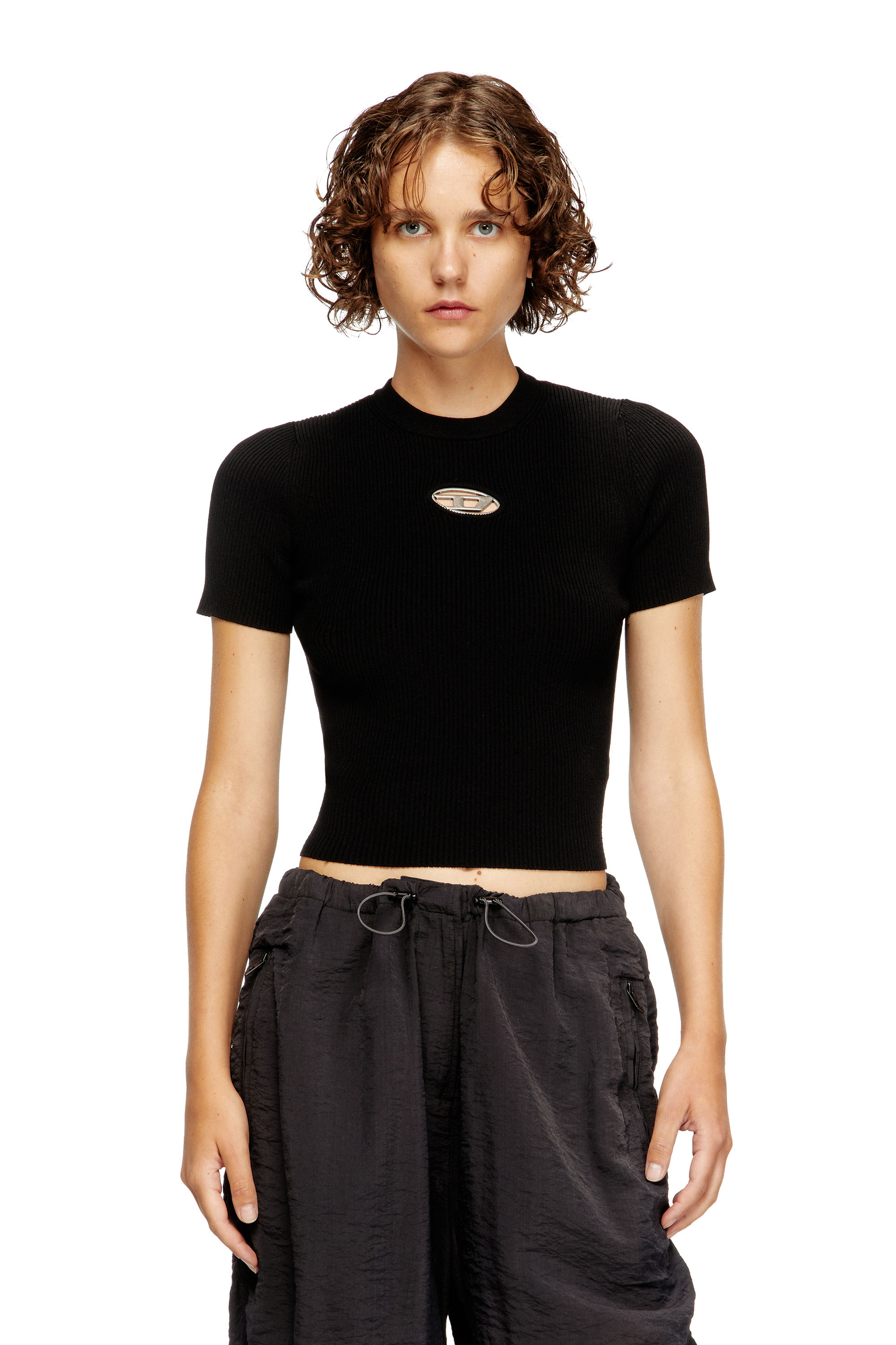Diesel - M-VALARI-SS, Female's Short-sleeve jumper with metal Oval D in ブラック - 1