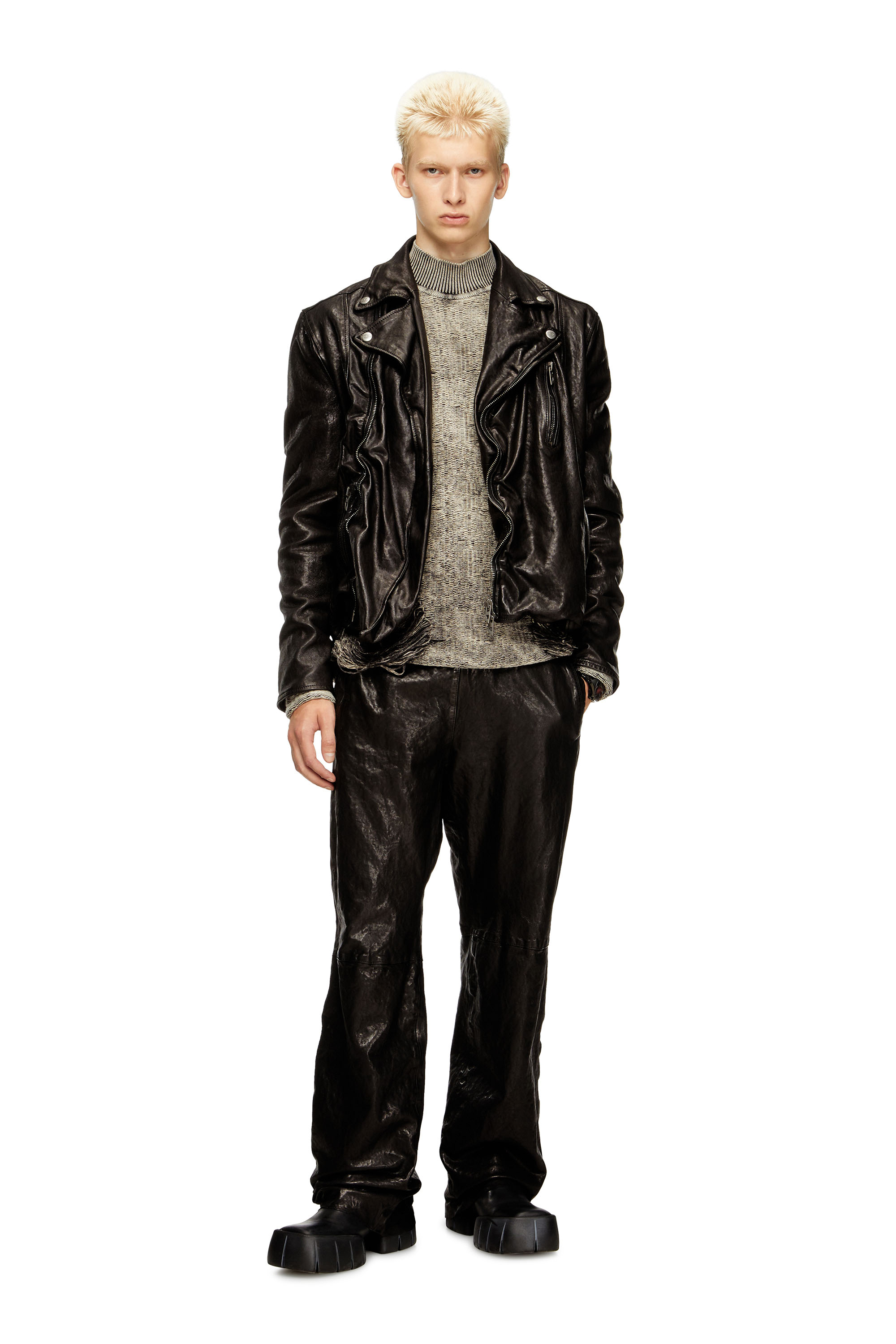 Diesel - P-BRU, Male's Elasticated pants in boiled leather in ブラック - 4
