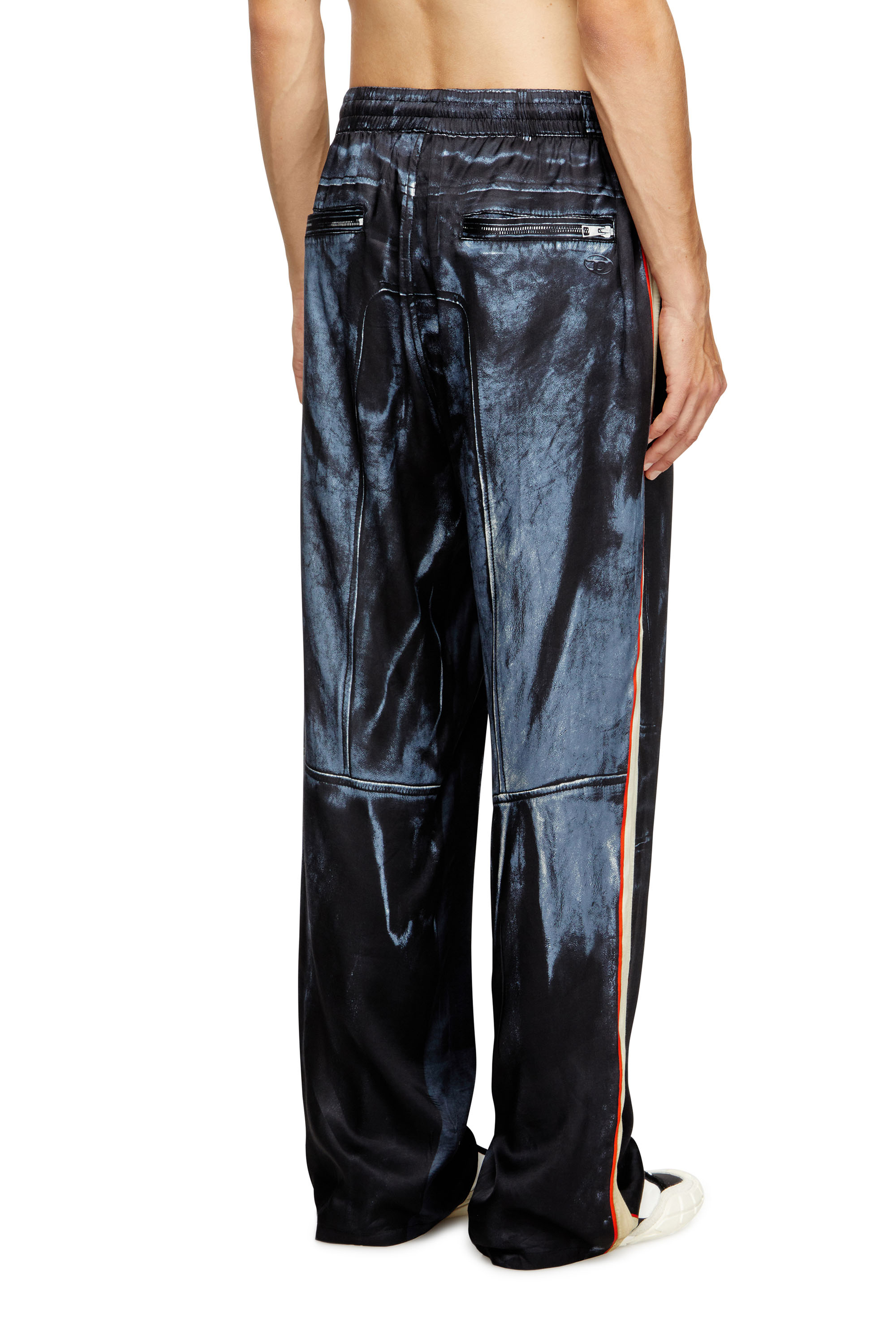 Diesel - P-THECKS-NMAN, Male's Viscose trousers with biker print in ブラック/ブルー - 4