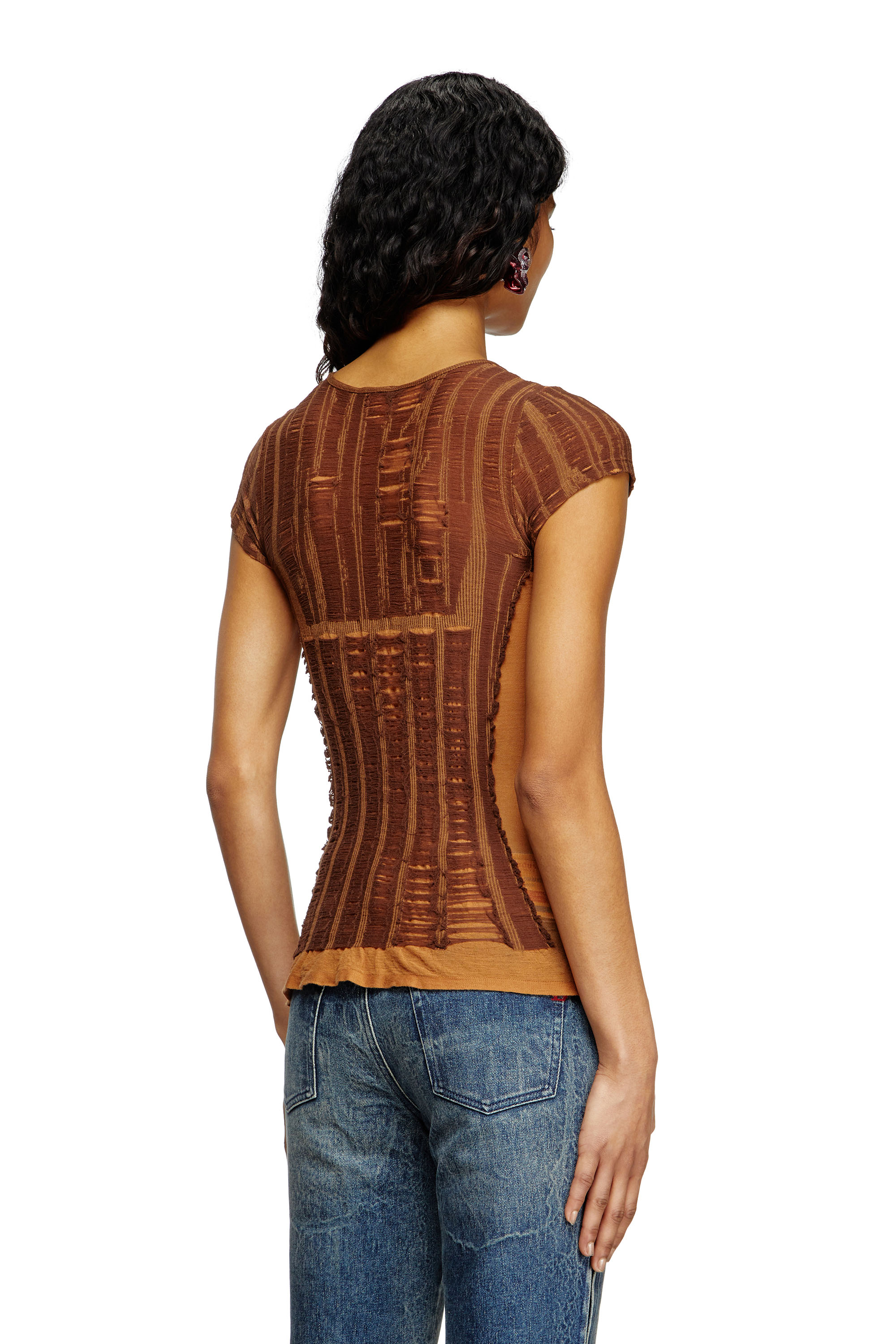 Diesel - M-CALAI-SS, Female's Seamless T-shirt with lingerie illusion in ブラウン - 4