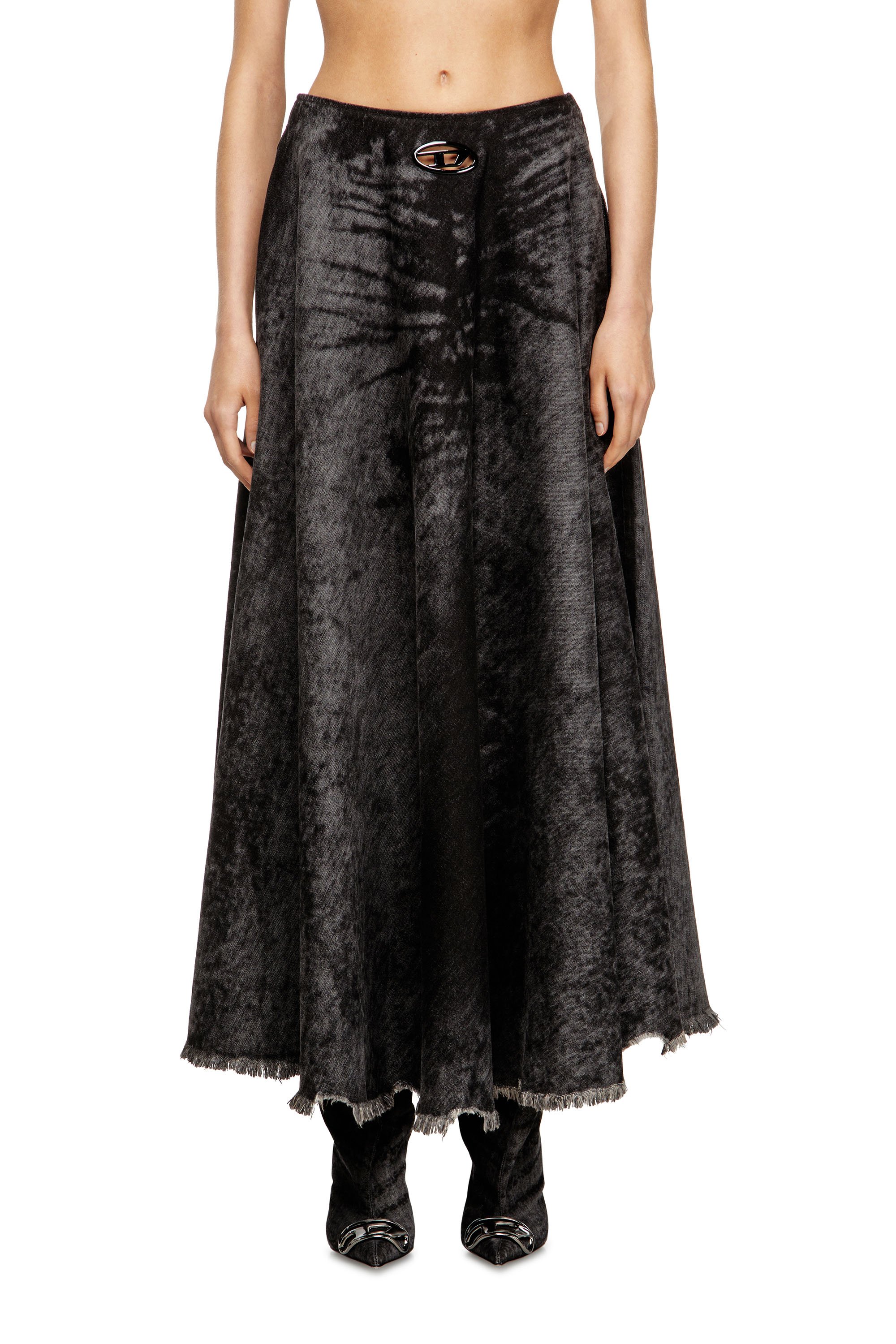 Diesel - DE-HANNIE-FSH, Female's Full skirt in lasered cotton-hemp denim in ブラック - 1