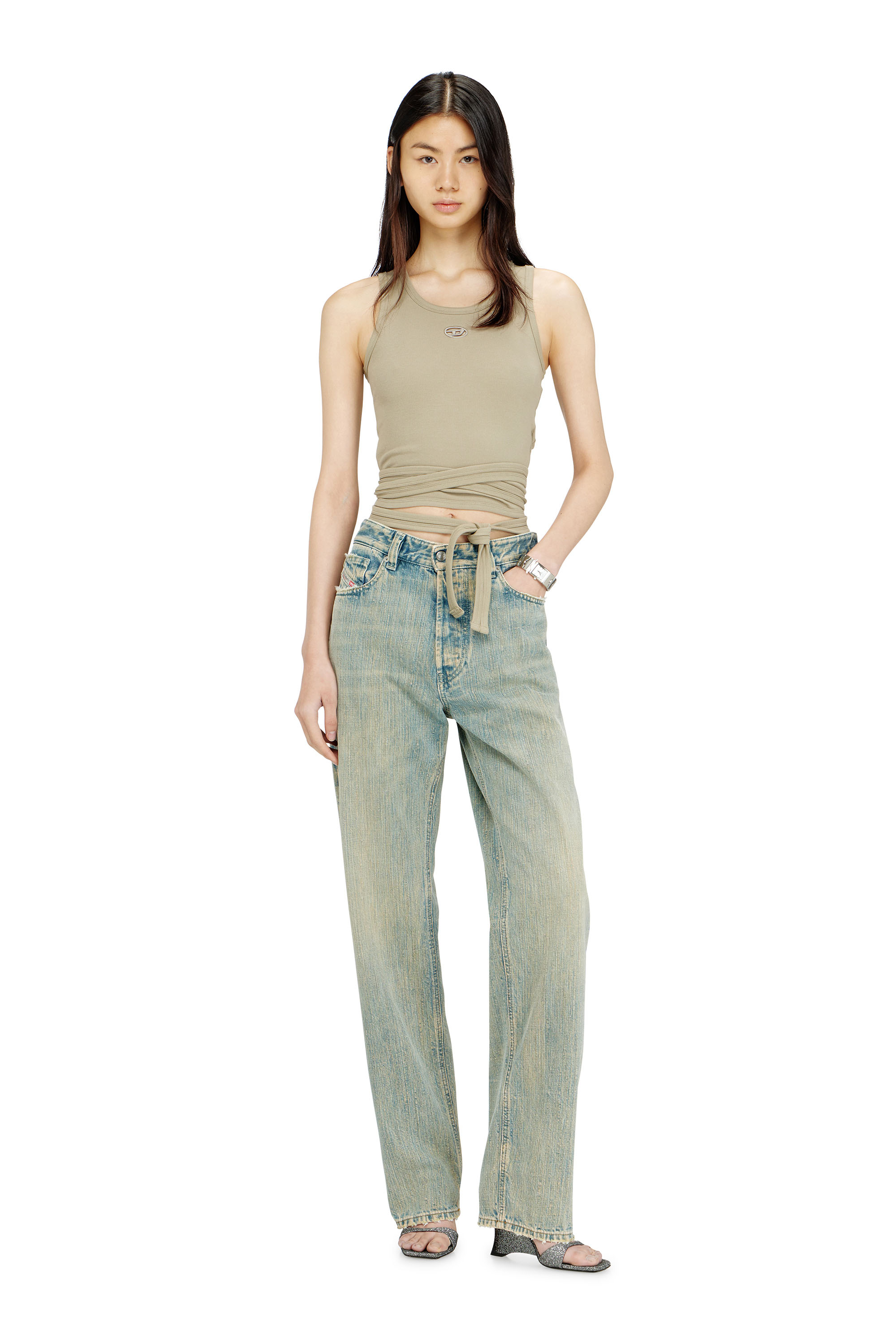 Diesel - T-ANKY-TAIL-S1, Female's Crop top with wrap-around design in ベージュ - 1