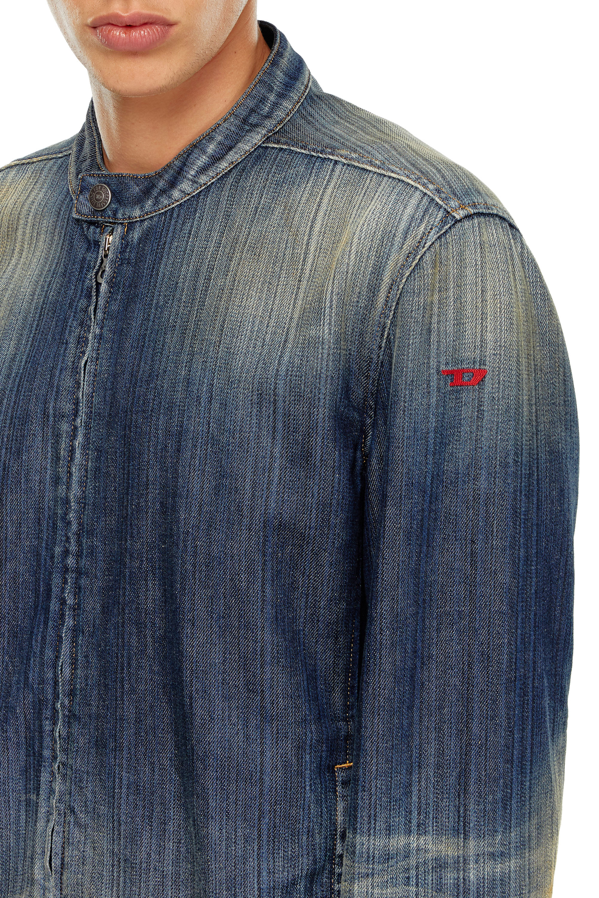 Diesel - D-GLORY, Male's Moto jacket in streaky denim in ダークブルー - 5