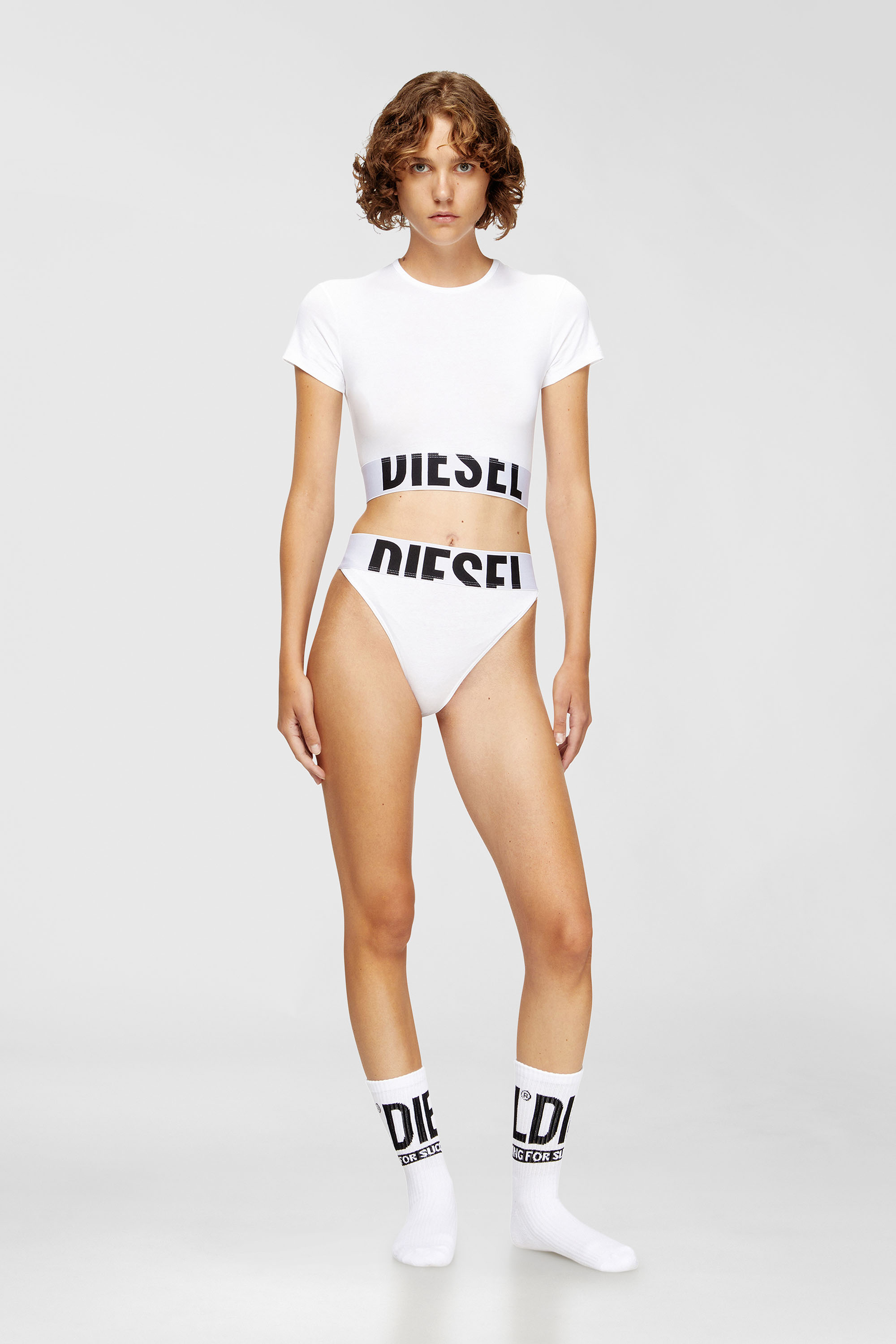 Diesel - UFTEE-SPORT-CROPPED-T-SHIRT, Female's Sporty cropped top with logo band in ホワイト - 1