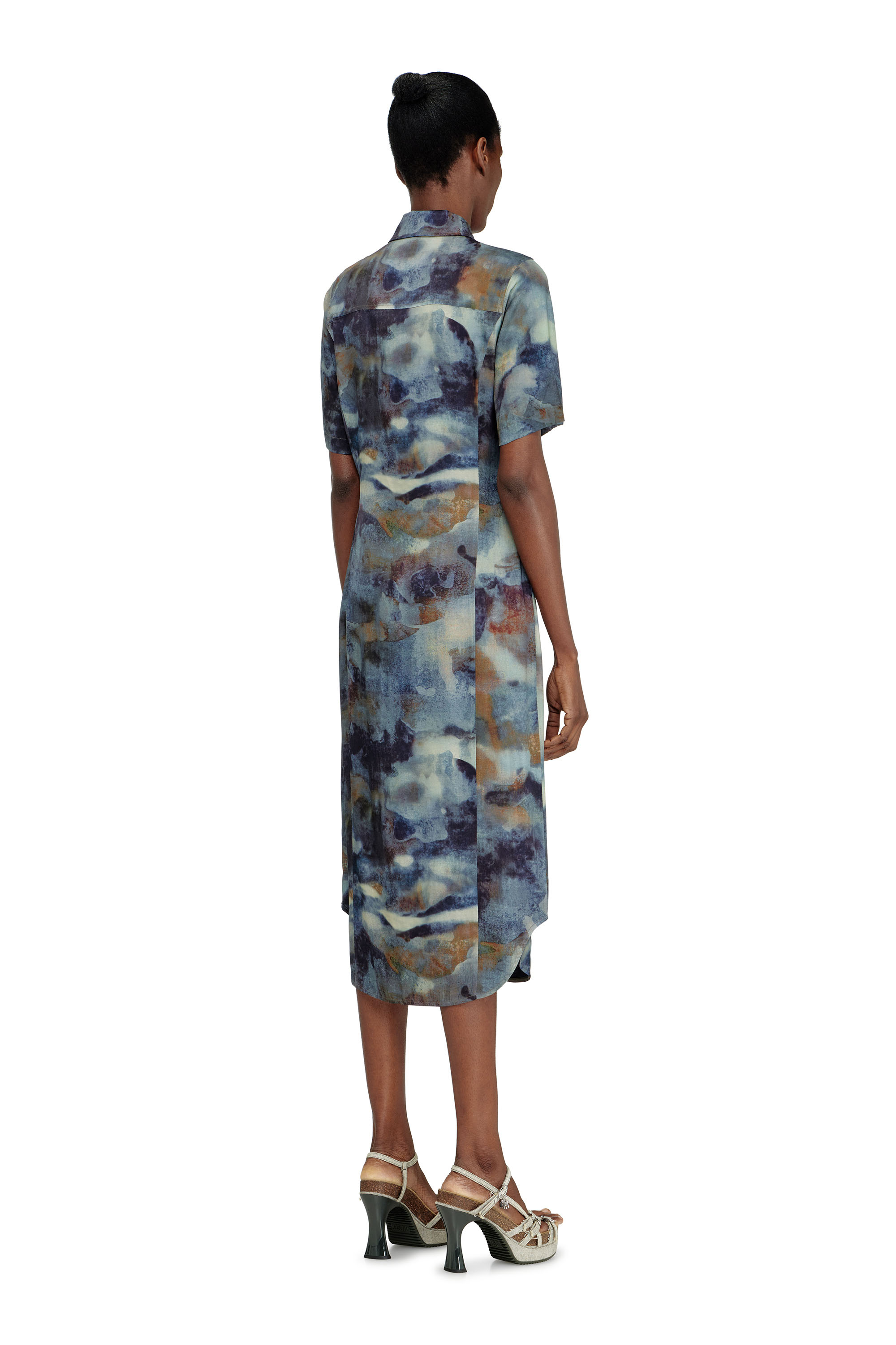 Diesel - D-ANA, Female's Satin shirt-dress with all-over camo print in ブルー - 4