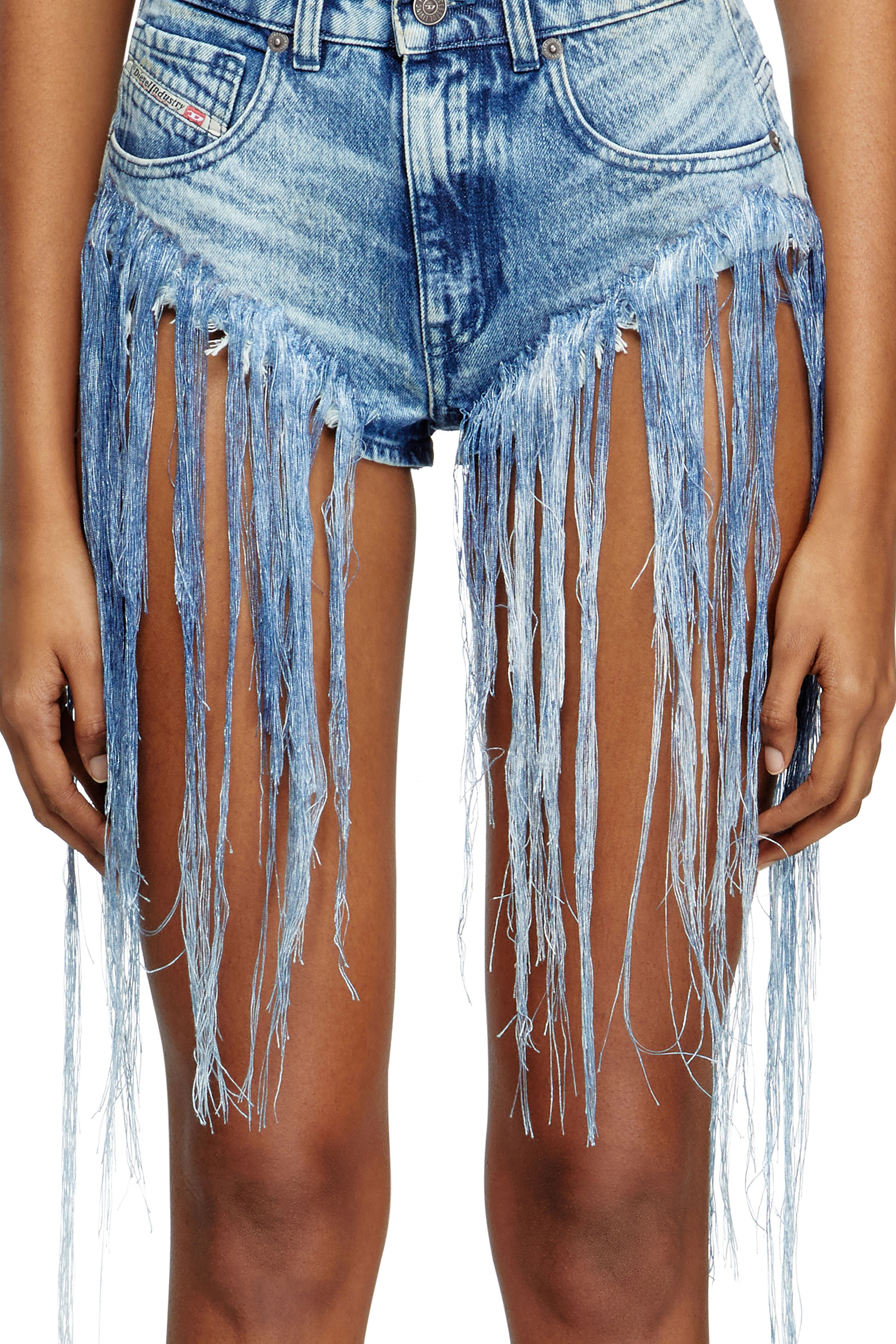 Diesel - DE-JIZZ-FSG, Female's Shorts in distressed fringed denim in ミディアムブルー - 4