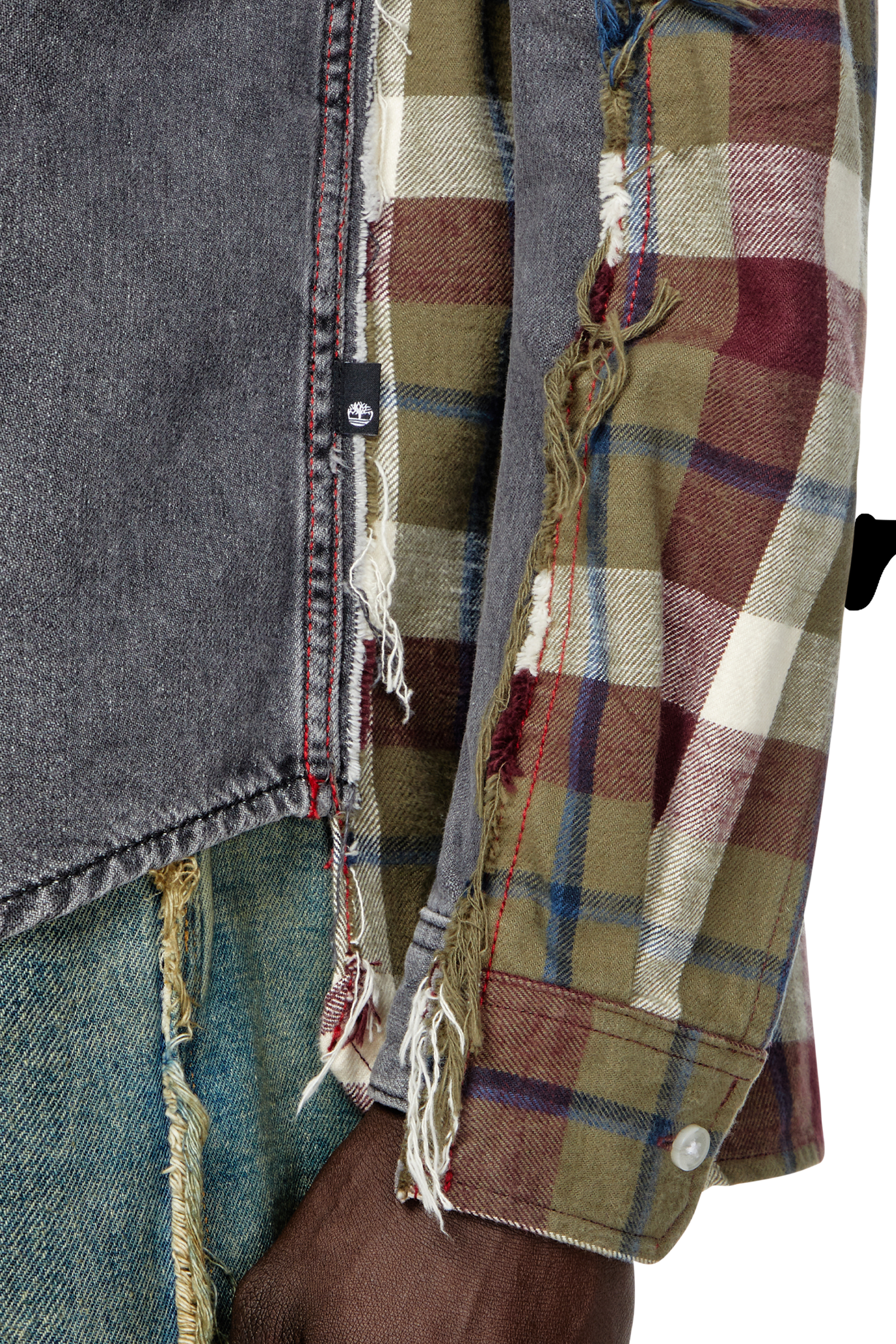 Diesel - Shirt Dieseloves 7A, Unisex's Denim and check shirt in グレー/レッド - 5